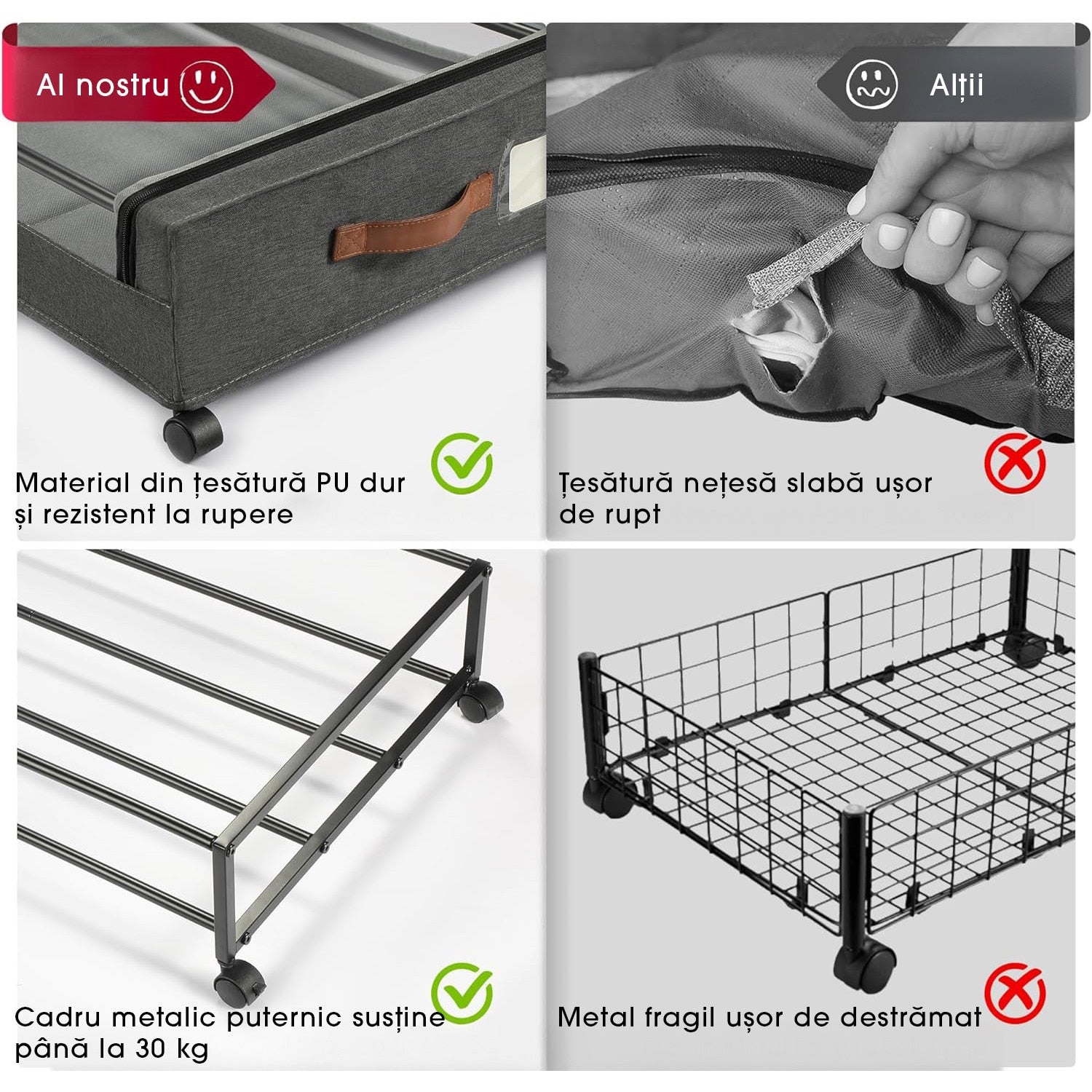 Set de 2 Organizatoare sub pat cu roti NextWave®️, capacitate mare, organizarea pantofilor, hainelor si paturilor – imaginea 3