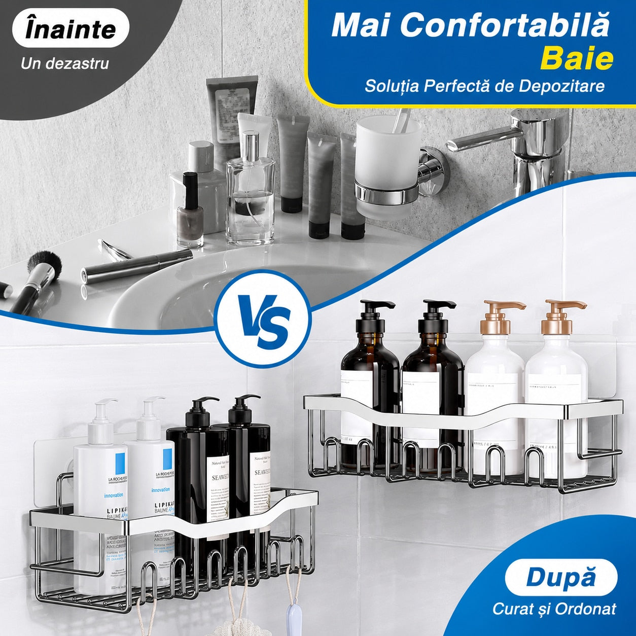 Raft de Baie NextWave® la set, 5 piese cu 2 rafturi pentru dus, 2 suporturi pentru sapun si 1 suport pentru periute, din – imaginea 3