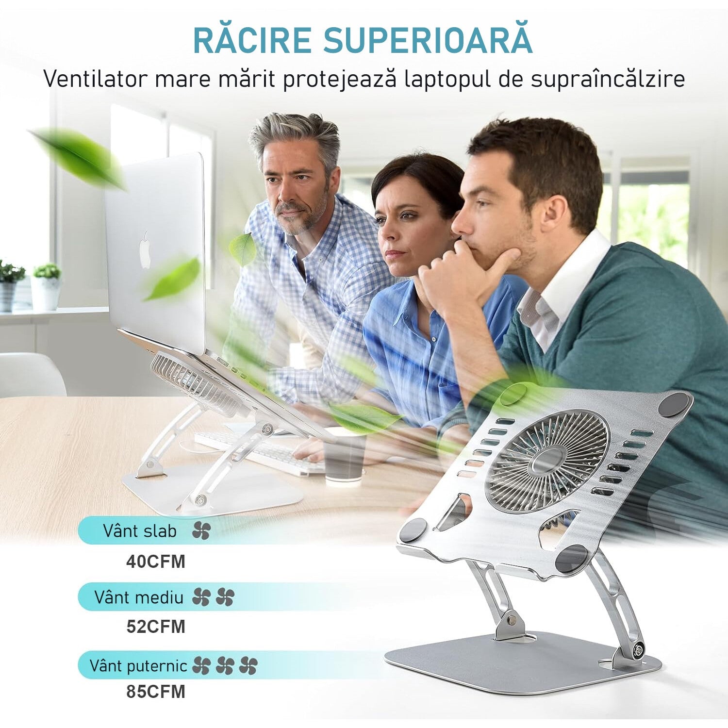 Suport Laptop Ergonomic, cu Sistem de Ventilatie prin Cooler, 3 viteze, Portabil, Stand Reglabil pe Inaltime, pentru Laptop – imaginea 3