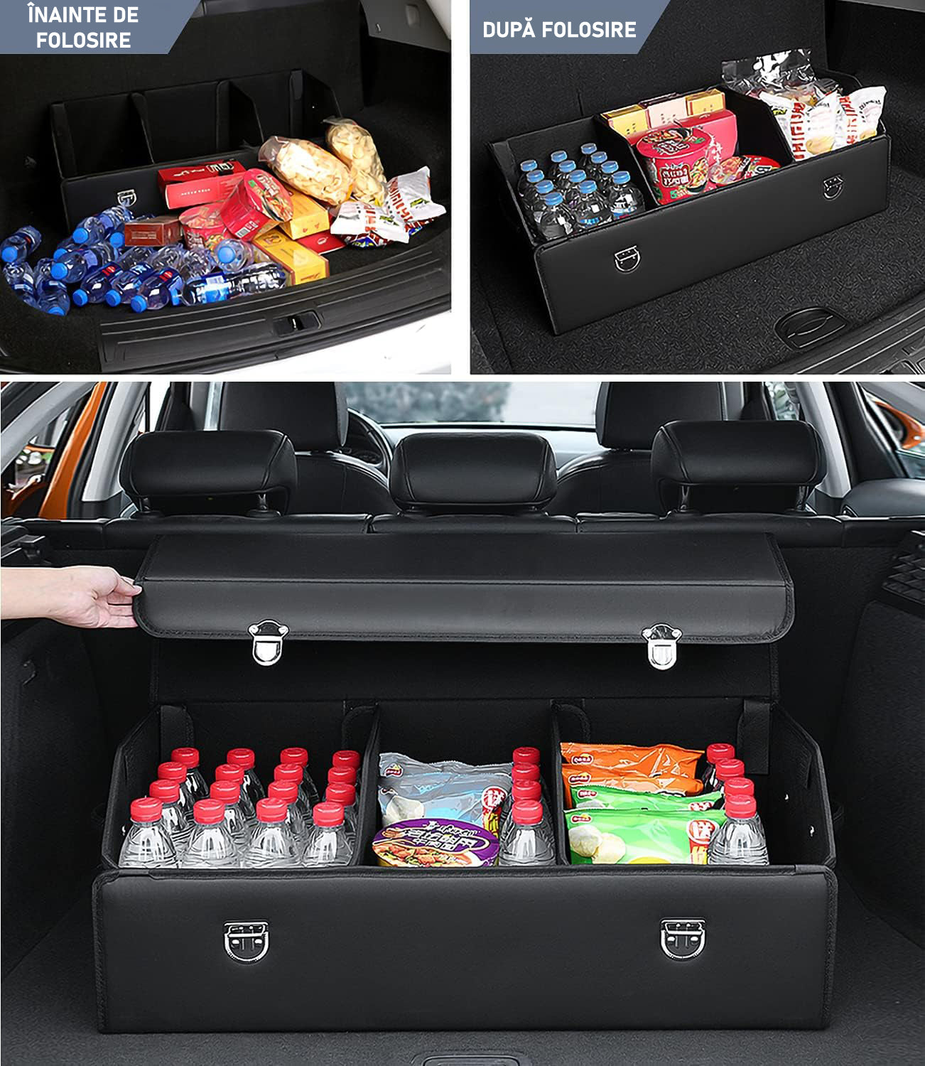 Organizator portbagaj auto Premium NextWave®️, Multifunctional, Pliabil, Rezistent, Prindere cu catarame, 3 compartimente – imaginea 3