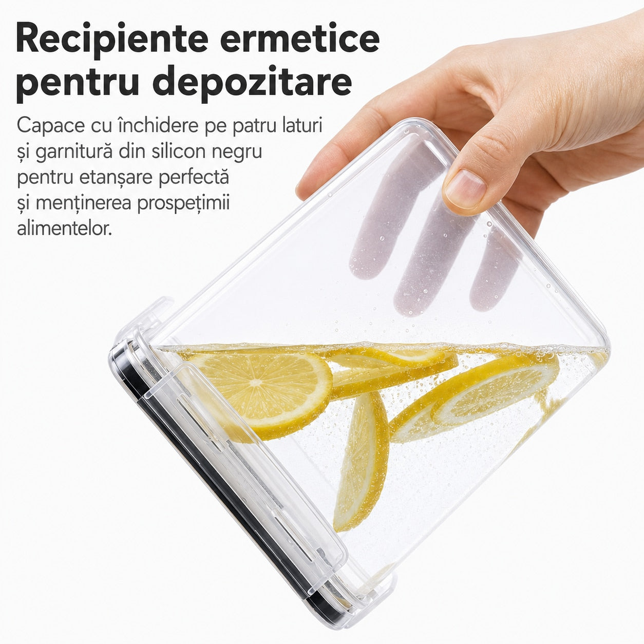 Set 8 cutii depozitare alimente NextWave® – plastic alimentar transparent fara BPA, inchidere ermetica cu garnitura de – imaginea 3