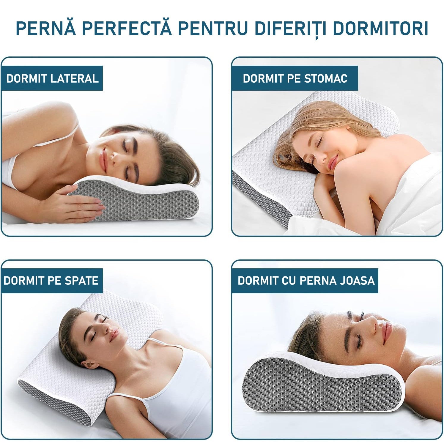 Set 2 perne ortopedice pentru dormit NextWave™, Spuma cu Memorie ergonomica pentru Gat si Suport Cervical, Husa lavabila – imaginea 3