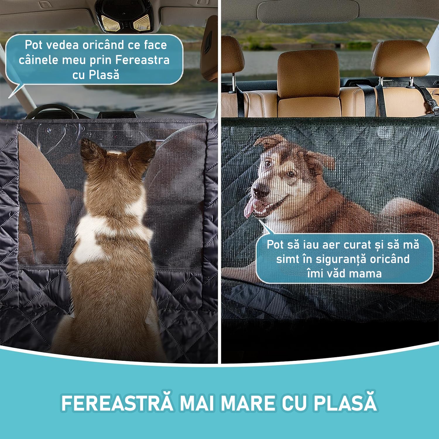 Husa scaune auto protectie si transport animale NextWave®️, Universala, Plasa pentru vizualizare, pentru caini si pisici de – imaginea 3
