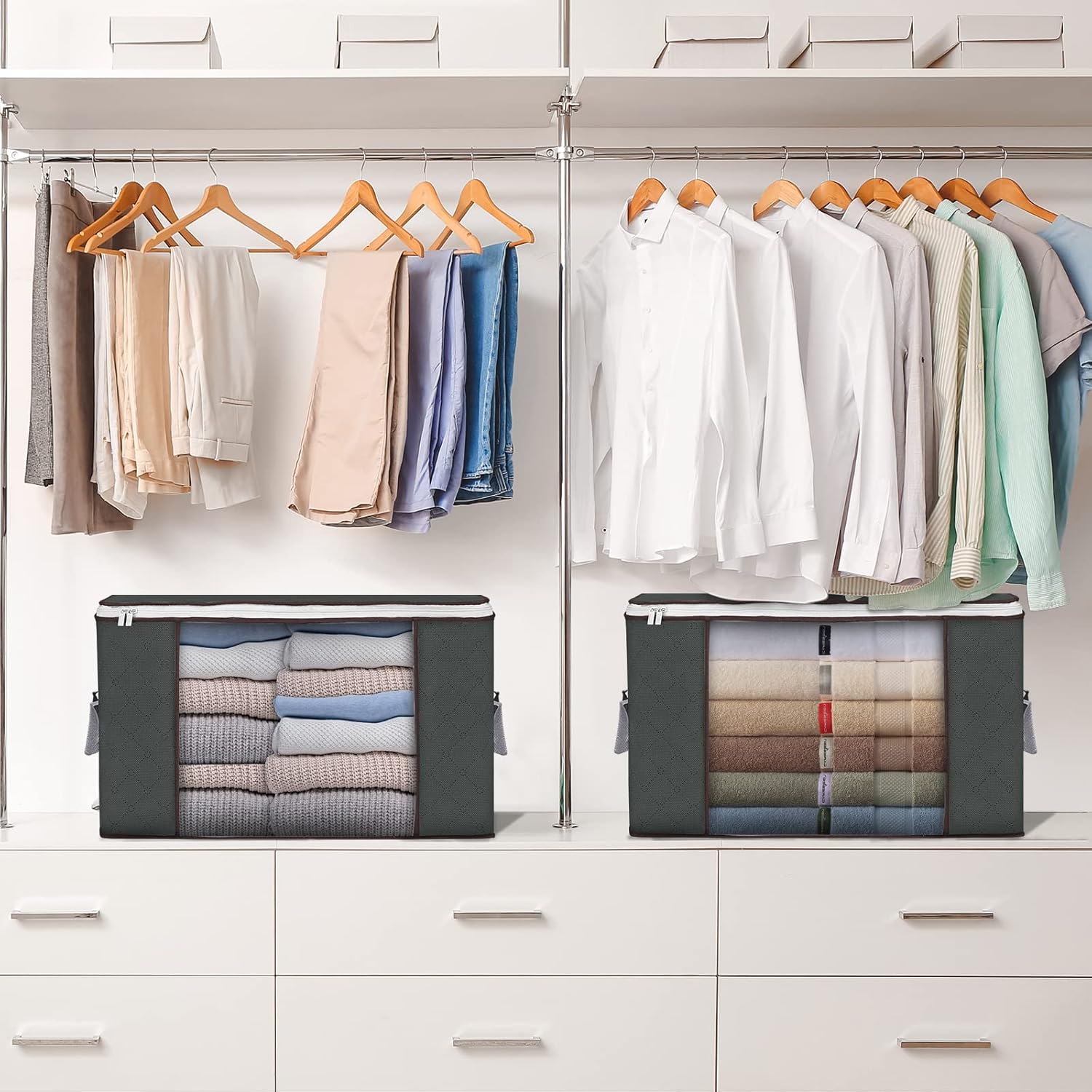 Set 2 huse depozitare cu fermoar NextWave®️, Organizator pentru haine, Cu fereastra transparenta, Rezistent la praf si – imaginea 3