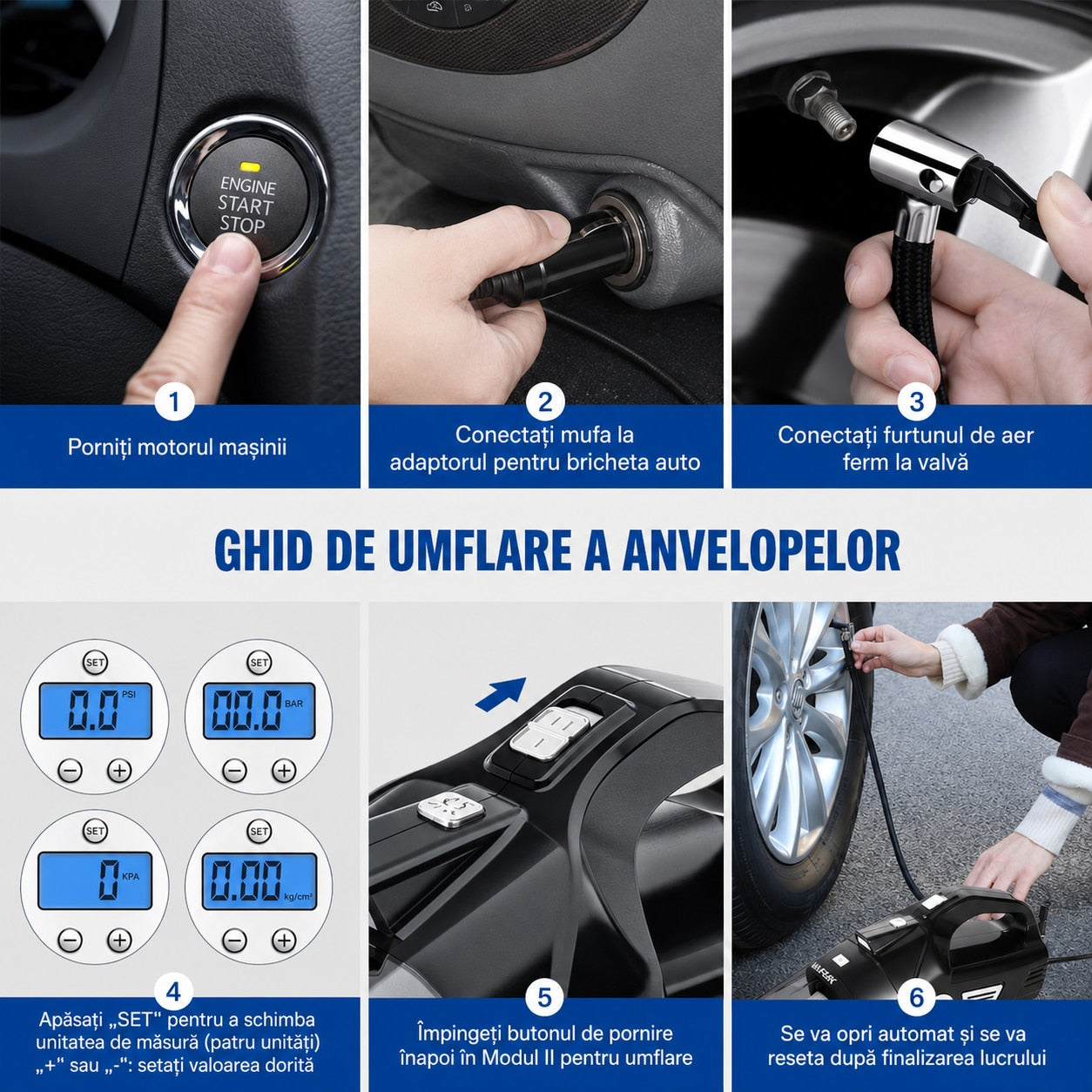 Aspirator Auto Multifunctional NextWave si Compresor Portabil cu Fir, Aspirare Rapida, Umflare Anvelope cu Afisaj pentru – imaginea 3
