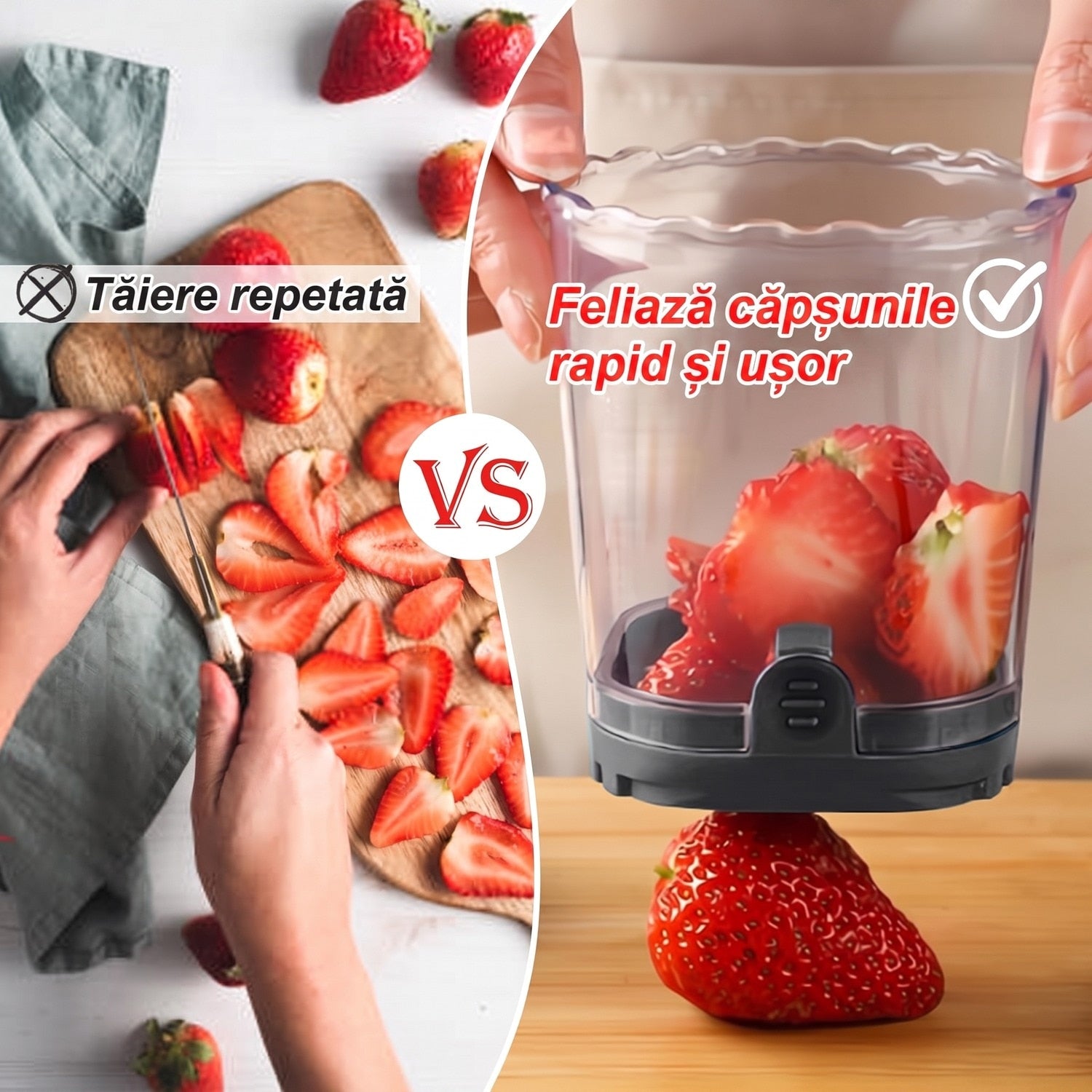 Feliator pentru fructe si capsuni NextWave®️, taiere rapida si uniforma in 8 felii, baza cu placa de impingere, lama – imaginea 3