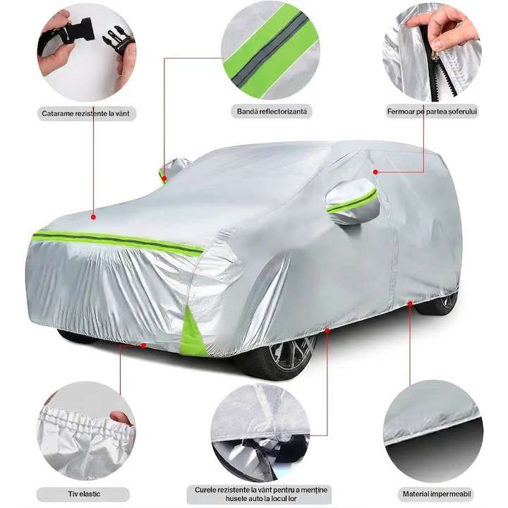 Prelata Auto Premium NextWave®, Impermeabila, Protectie UV, Zapada, Praf, Inghet, Universala pentru SUV, Fermoar Usa Sofer – imaginea 4