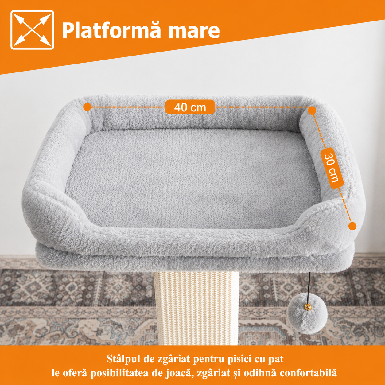 Stalp de zgariat pentru pisici NextWave®, cu suprafata durabila din sisal, culcus superior din plus cu husa detasabila, baza – imaginea 4