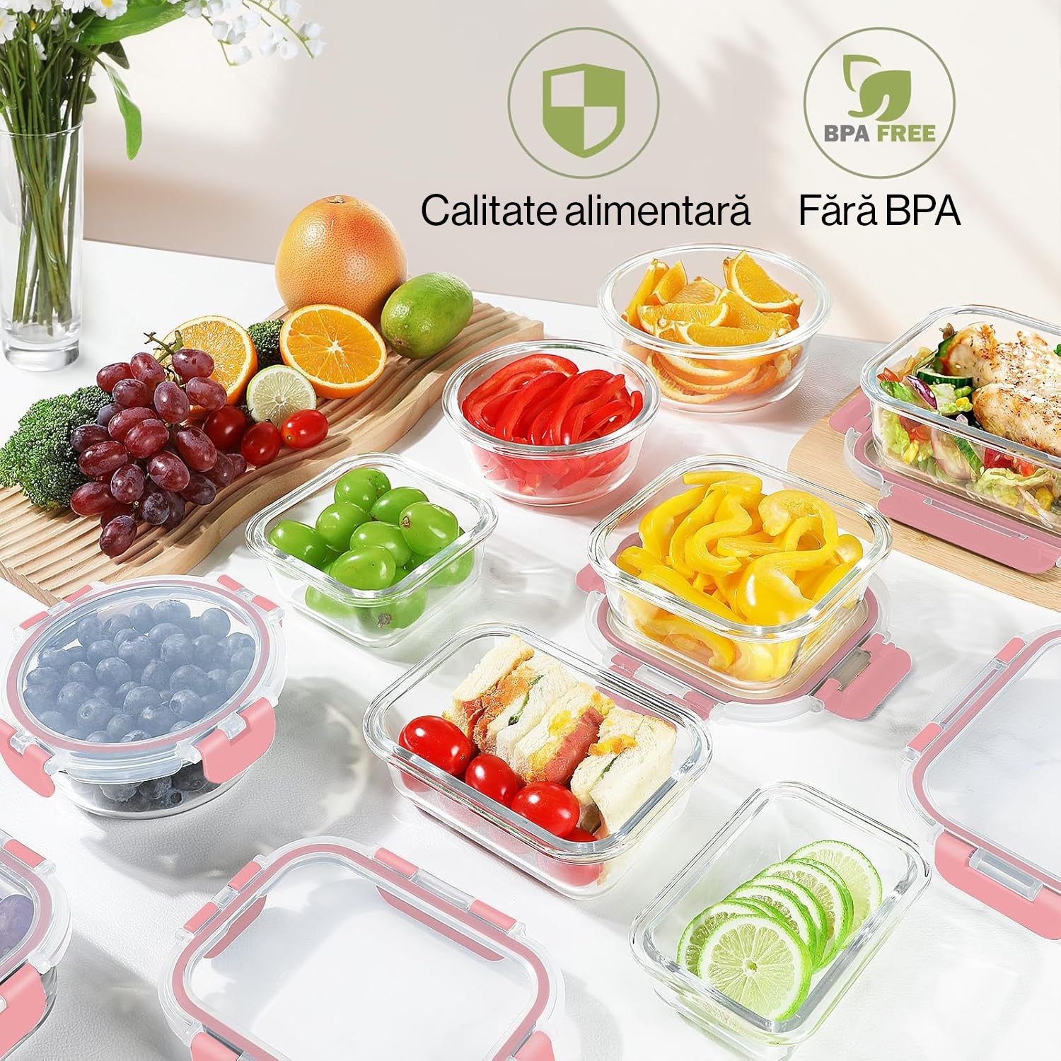 Set 12 Caserole Alimentare din sticla NextWave®️ Capace Etanse, Depozitare Frigider si Congelator, Potrivite pentru – imaginea 4