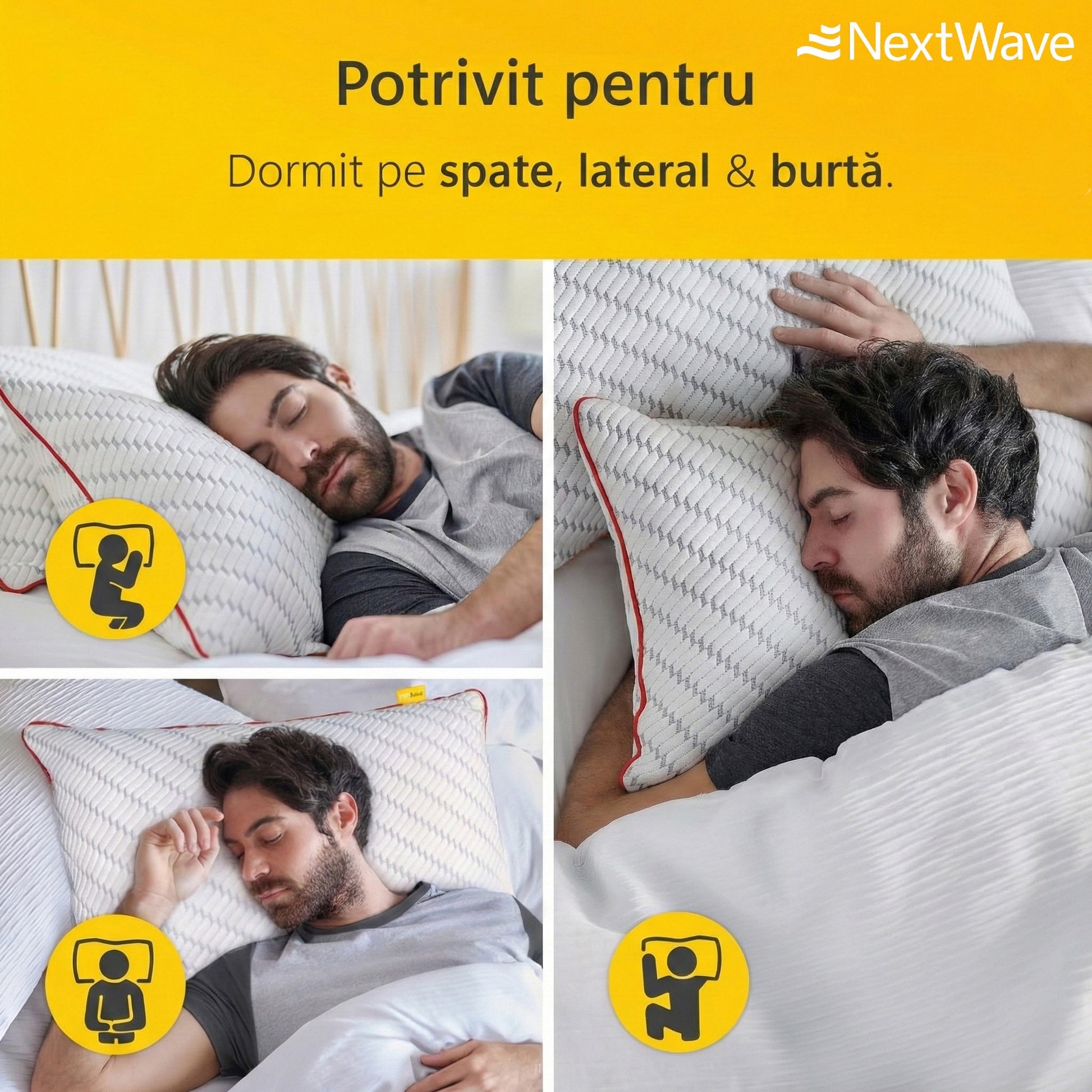 Perna ortopedica pentru dormit ajustabila NextWave®️, Spuma cu Memorie Maruntita pentru Gat si Suport Cervical, 2 Zone de – imaginea 4