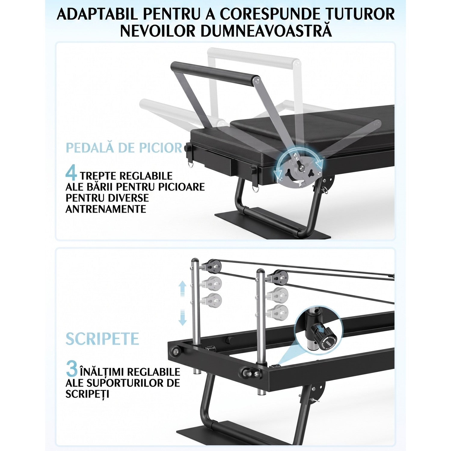 Aparat Pilates Reformer pliabil NextWave®️, pentru antrenamentul complet al corpului si recuperare, rezistenta dubla – imaginea 4