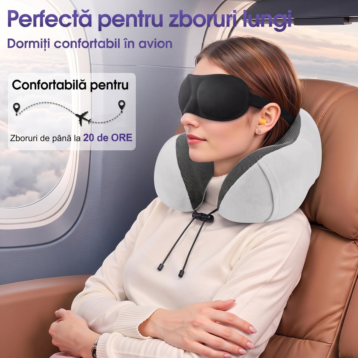 Pernă de călătorie pentru gât NextWave®️, suport ergonomic 360° pentru cap și bărbie, cataramă reglabilă, include mască de – imaginea 4