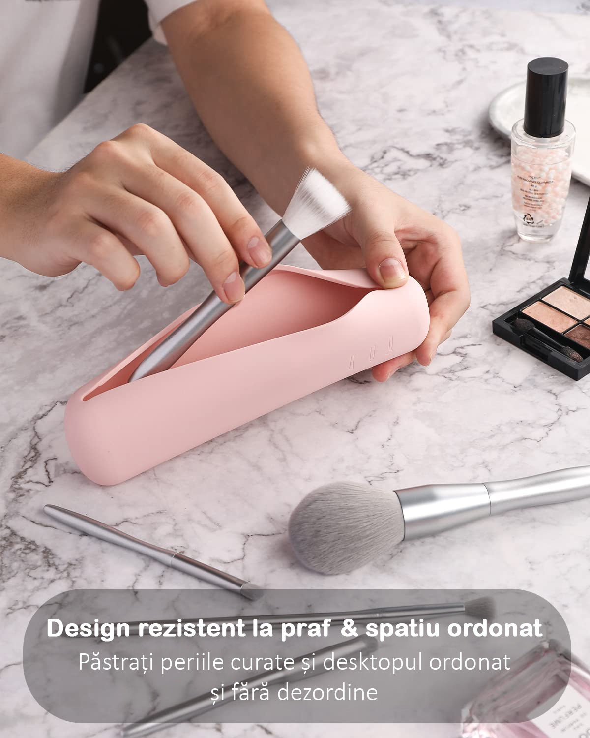 Organizator pensule machiaj pentru calatorii, din silicon anti-cadere, portabil, elegant, usor, inchidere cu magnet – imaginea 4