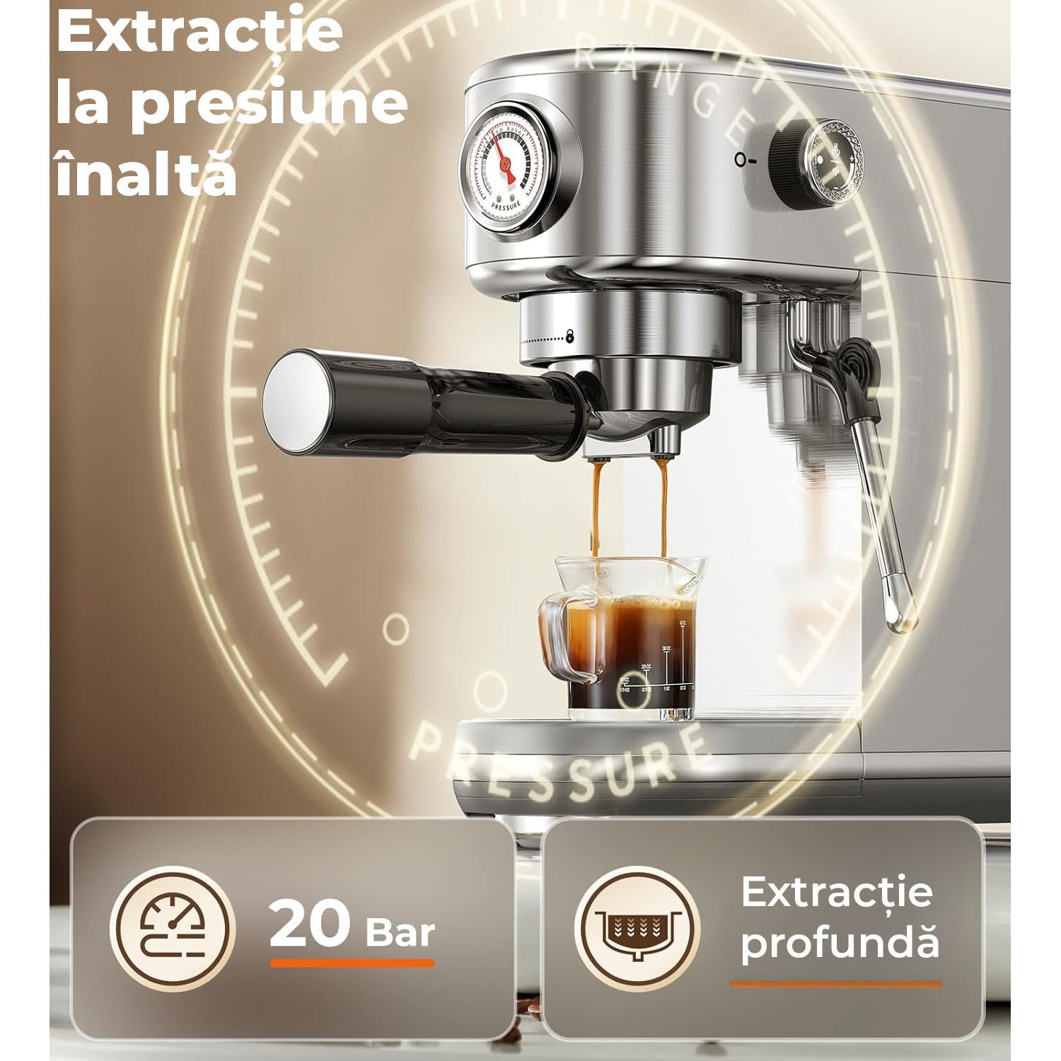 Espressor profesional NextWave® 20 bari, 1350W, rezervor 1.3L, din otel inoxidabil, spumator lapte integrat, functii – imaginea 4