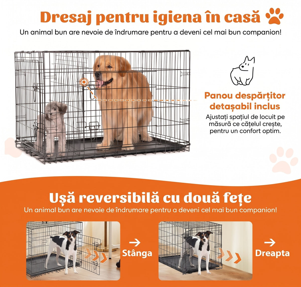 Cușcă pentru câini NextWave®️, pliabilă și portabilă, 2 uși cu zăvor glisant dublu, tavă etanșă, cadru rezistent din metal – imaginea 4