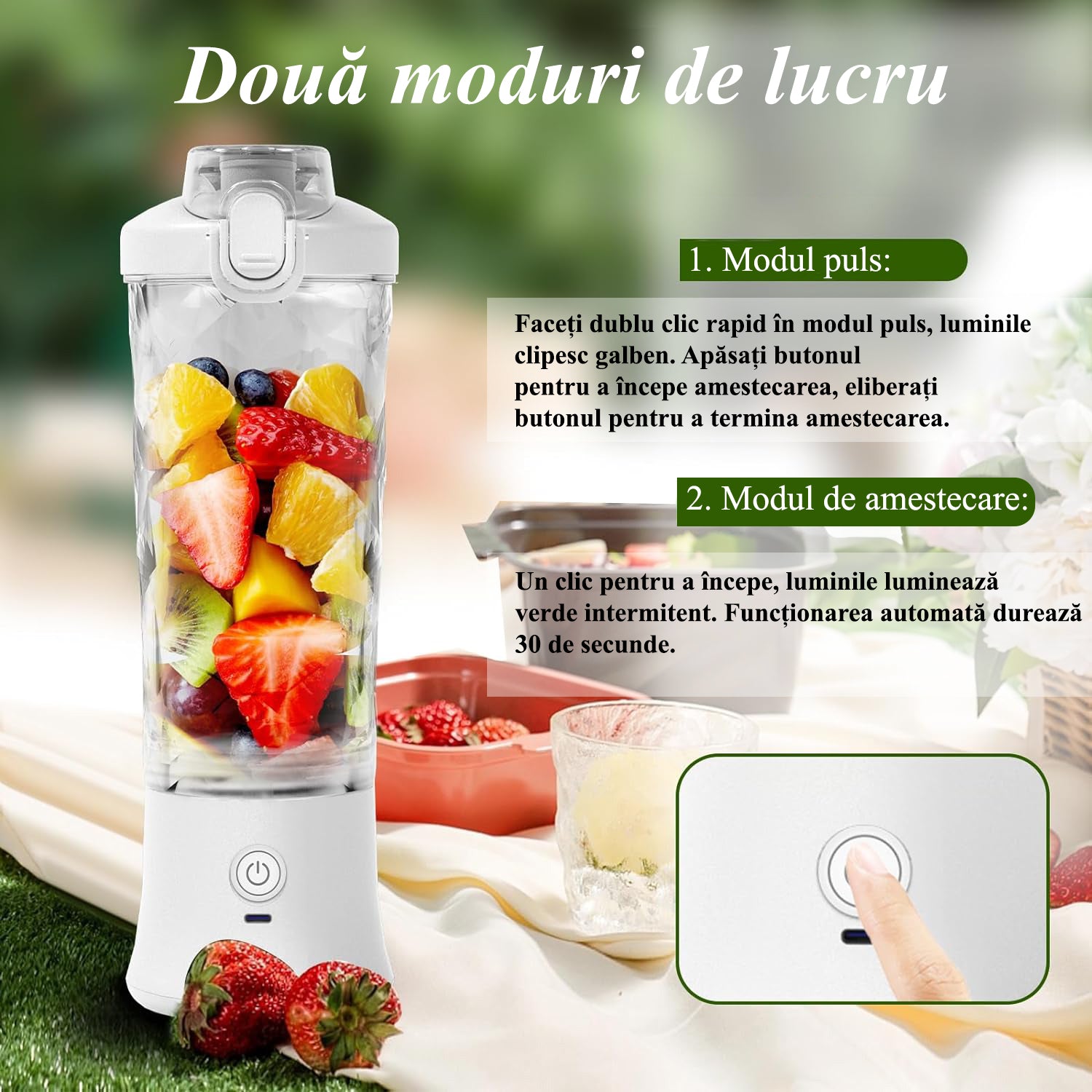 Mini Blender Electric Portabil NextWave™, Multifunctional, Auto-curatare, Autonomie Mare, Recipient detasabil cu capac – imaginea 4