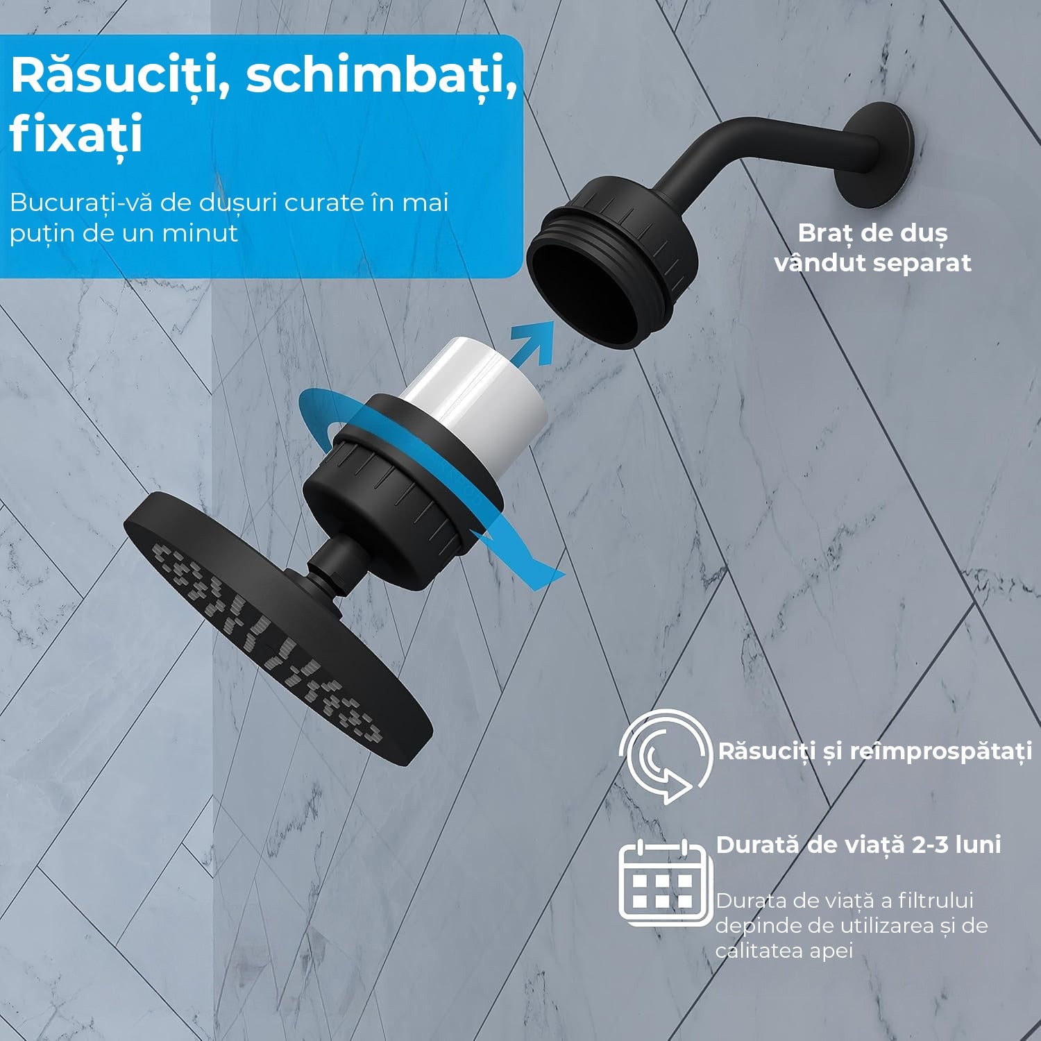 Filtru de apa premium NextWave® pentru para de dus cu 23 stagii de filtrare, usor de instalat, infuzie de minerale si – imaginea 4