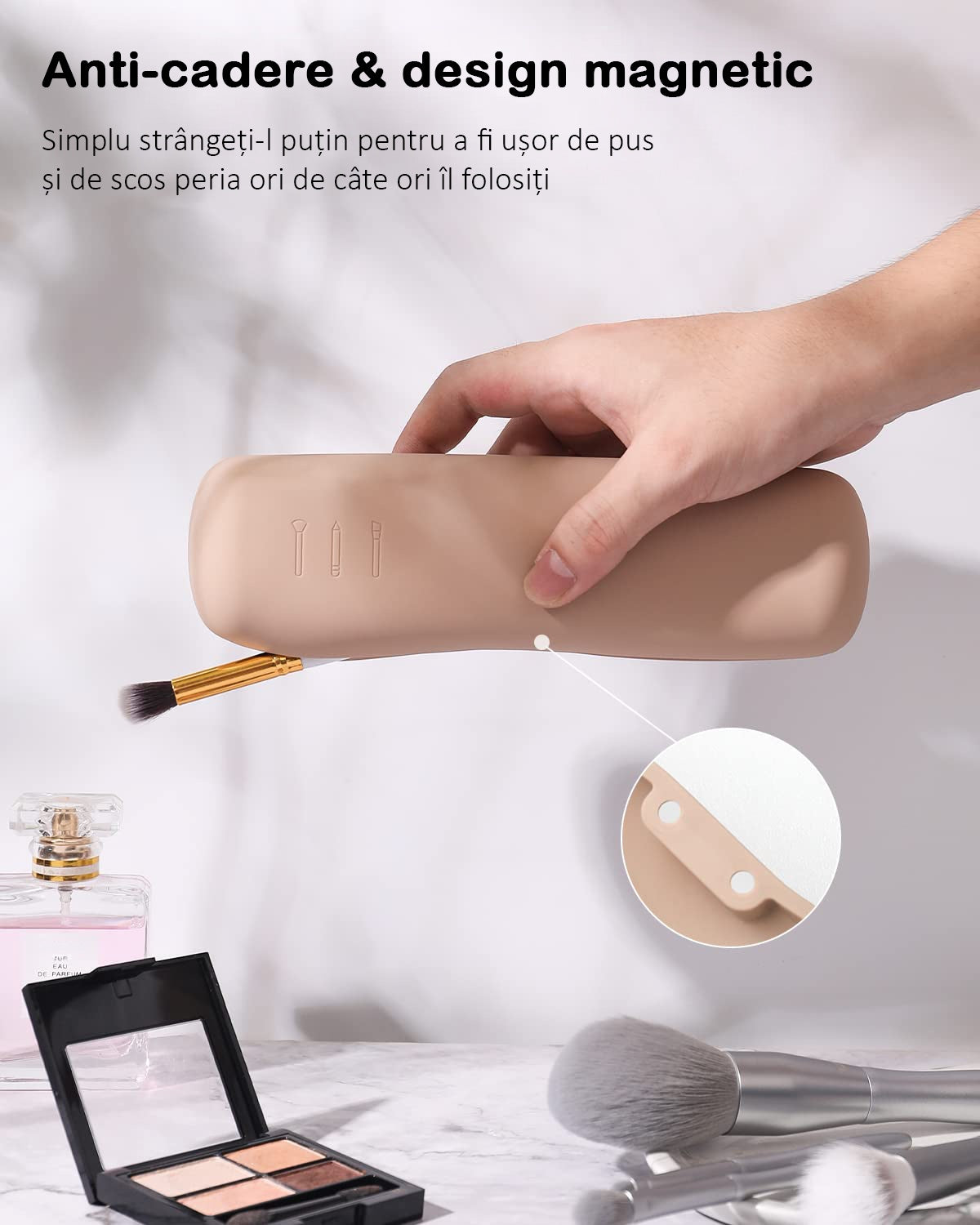 Organizator pensule machiaj pentru calatorii, din silicon anti-cadere, portabil, elegant, usor, inchidere cu magnet – imaginea 4