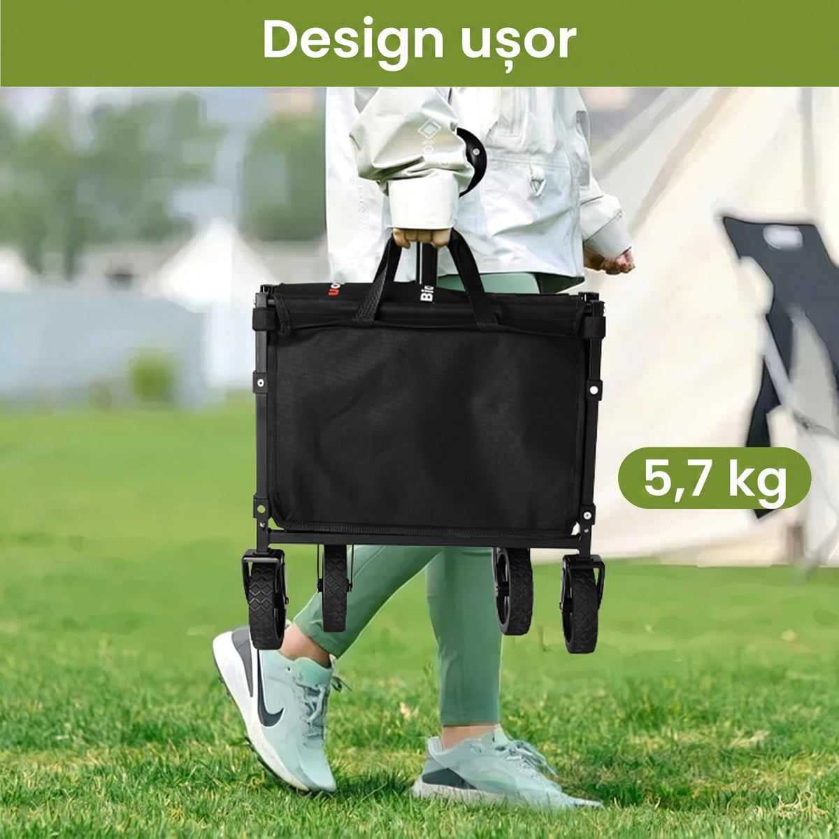 Cărucior pliabil utilitar NextWave®️, capacitate mare de încărcare 99,8 kg, roți pivotante la 360° pentru orice teren, mâner – imaginea 4