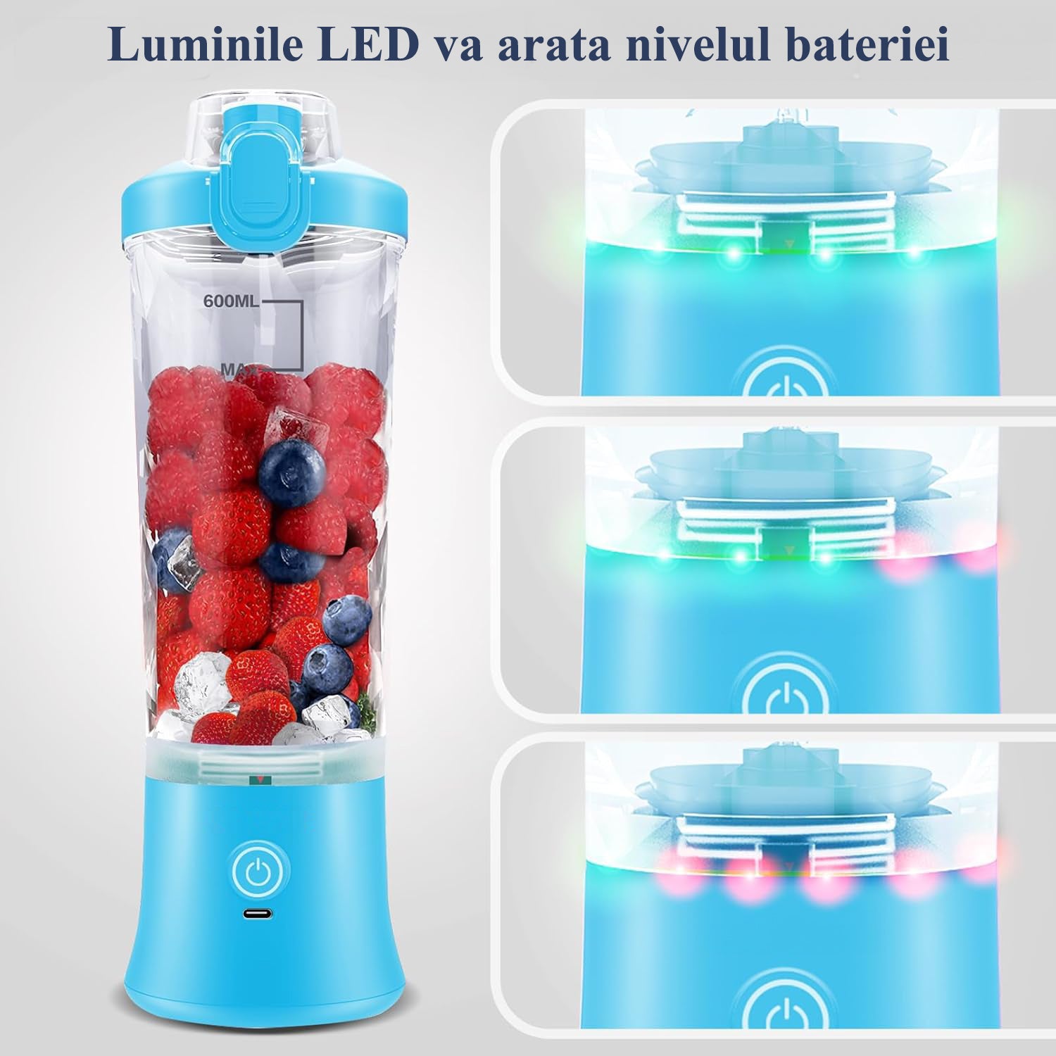 Mini Blender Electric Portabil NextWave™, Multifunctional, Auto-curatare, Autonomie Mare, Recipient detasabil cu capac – imaginea 4