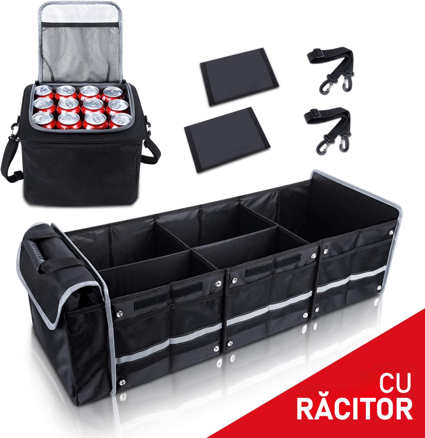 Organizator portbagaj auto cu Geanta Termica NextWave®️ si chingi de ancorare, Multifunctional, Pliabil, 6 compartimente – imaginea 4