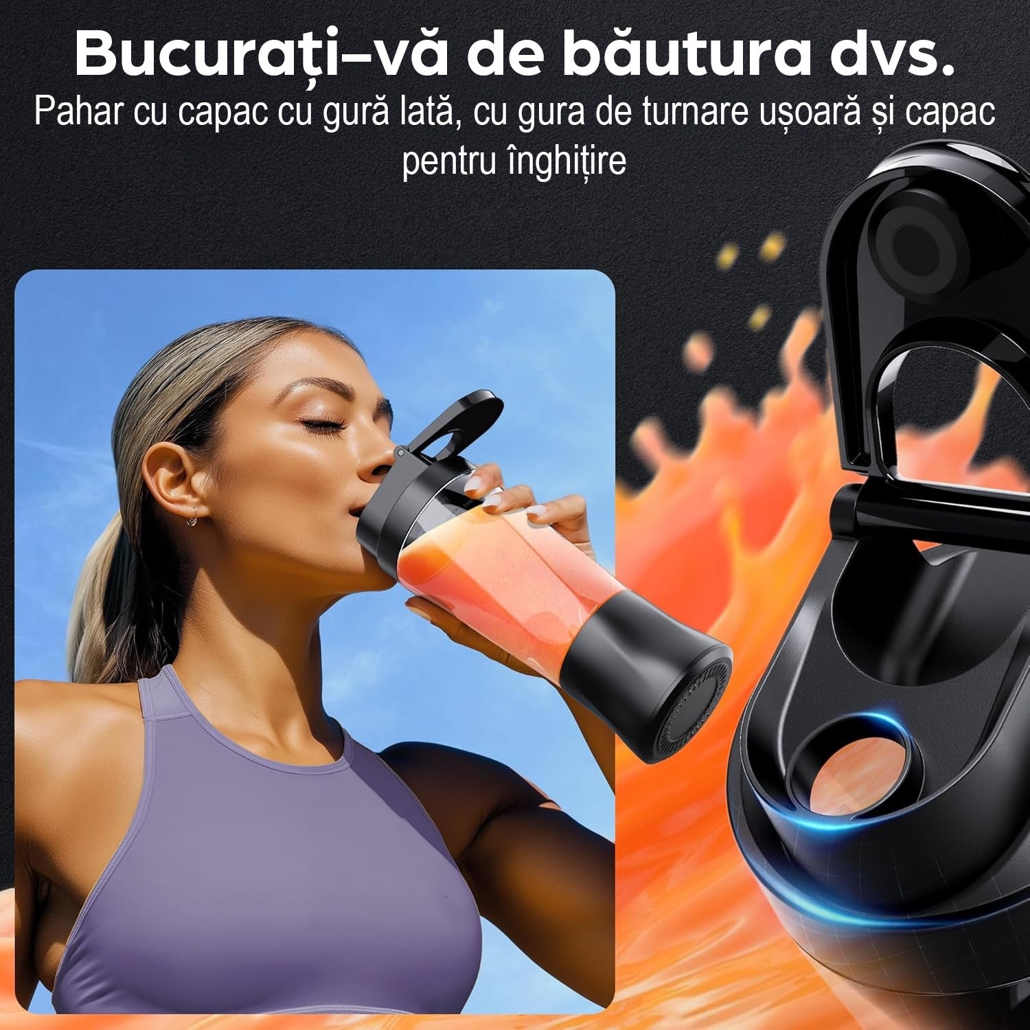 Mini Blender Electric Portabil NextWave™, Multifunctional, Auto-curatare, Autonomie Mare, Recipient detasabil cu capac – imaginea 4