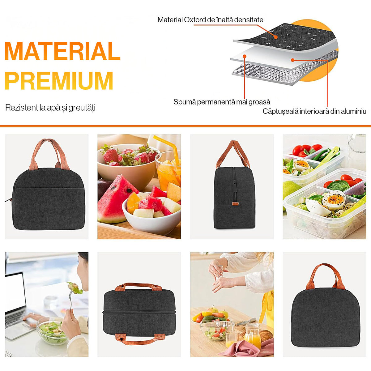 Geanta termoizolanta pranz NextWave, impermeabila, material Oxford, negru, 26×23×15 cm – imaginea 4