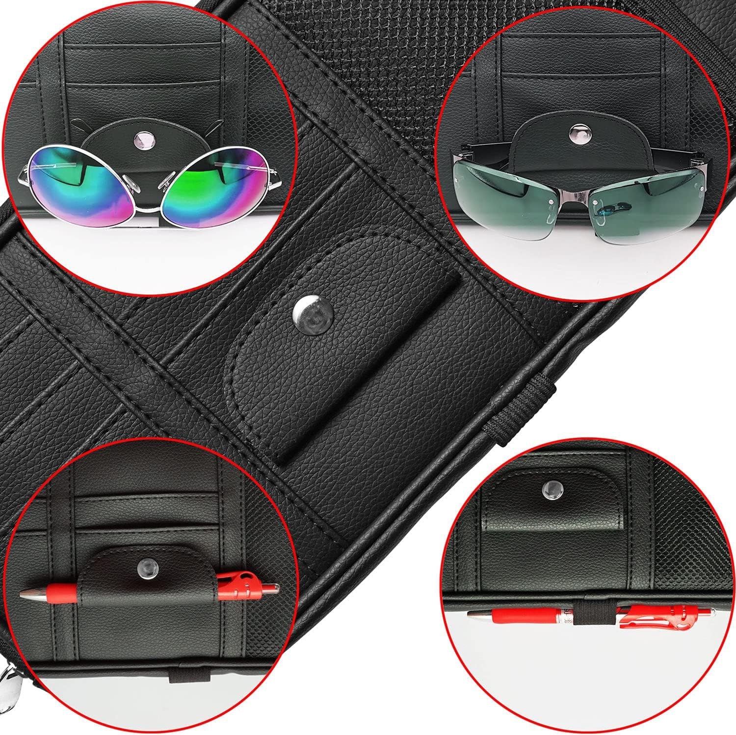 Organizator parasolar auto NextWave® din piele ecologica PU, 7 compartimente, buzunar cu fermoar, buzunar mesh, 5 sloturi – imaginea 4