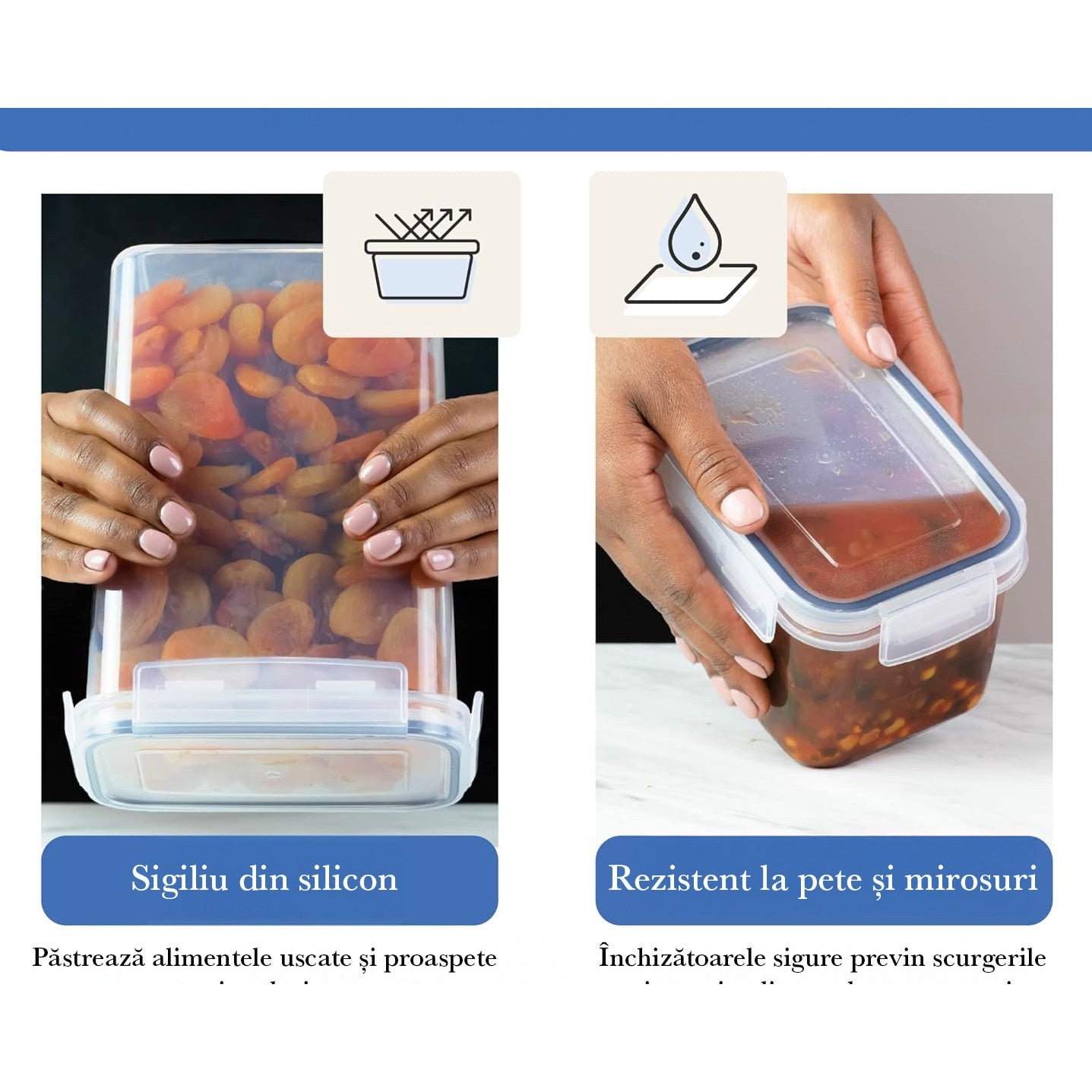 Set 14 recipiente depozitare alimente NextWave® – plastic alimentar transparent fara BPA, capace negre etanse, utilizabile – imaginea 4