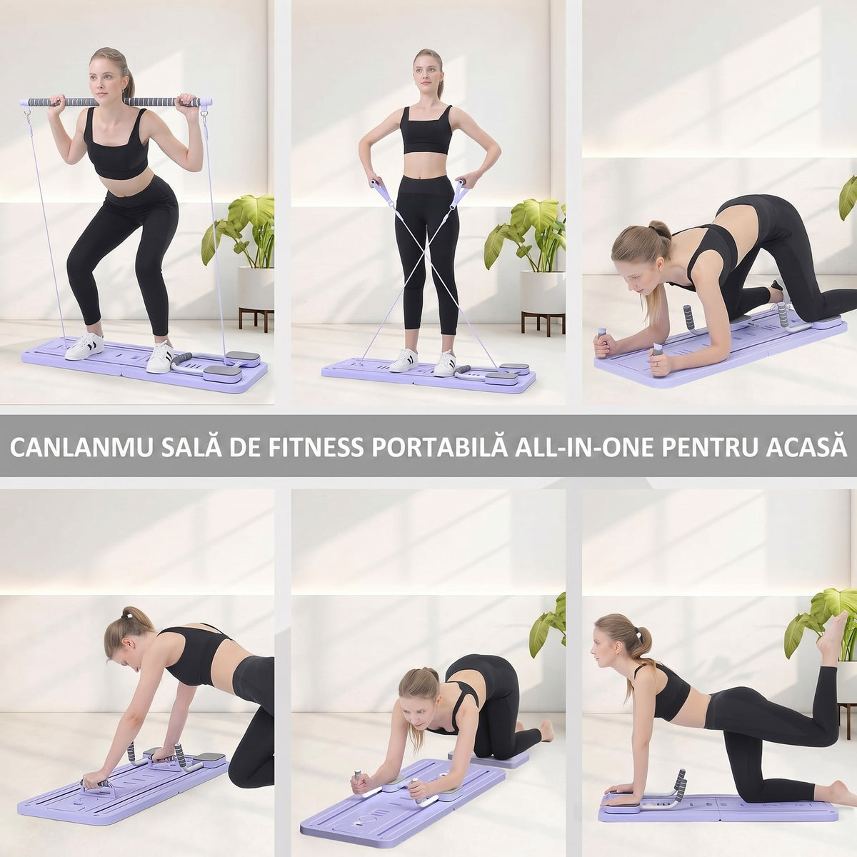 Placă Pilates Reformer NextWave®️, aparat fitness pliabil 5 în 1 pentru antrenament complet acasă, benzi elastice de – imaginea 4