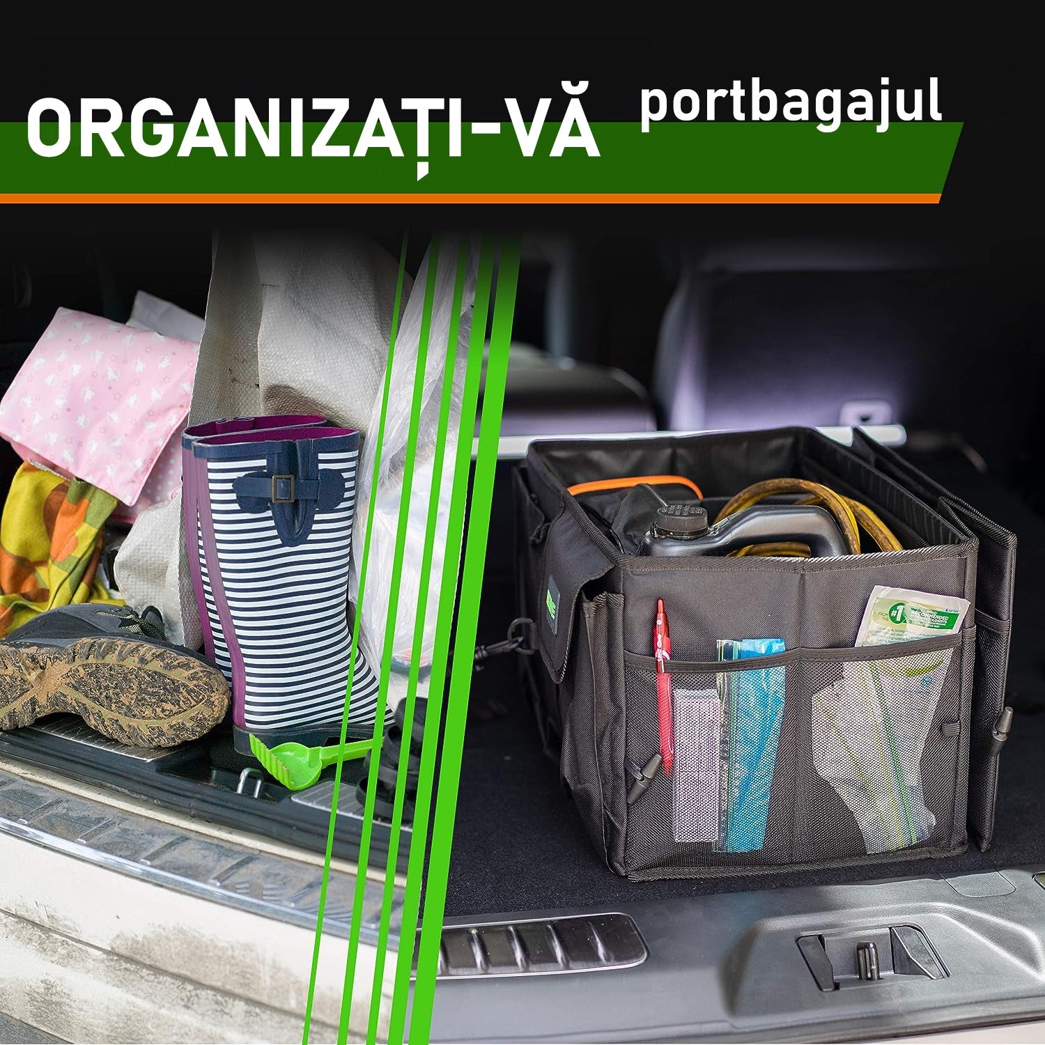 Organizator portbagaj auto NextWave®️ cu chingi de ancorare, Multifunctional, Pliabil, 9 compartimente, Capacitate 60L – imaginea 4