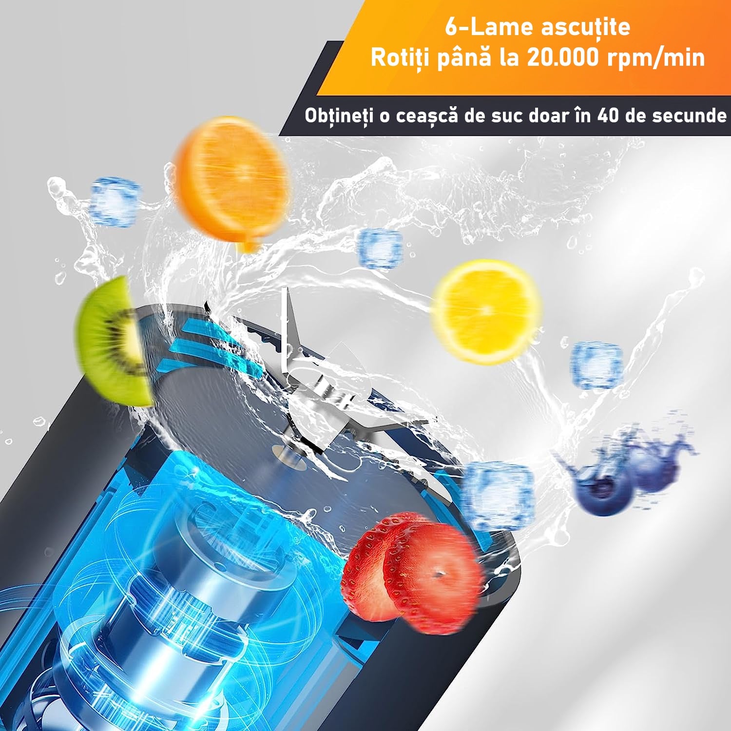 Mini Blender Electric NextWave™, Portabil, Multifunctional, Auto-curatare, Autonomie Mare, Baterie reincarcabila 4000mAh – imaginea 4