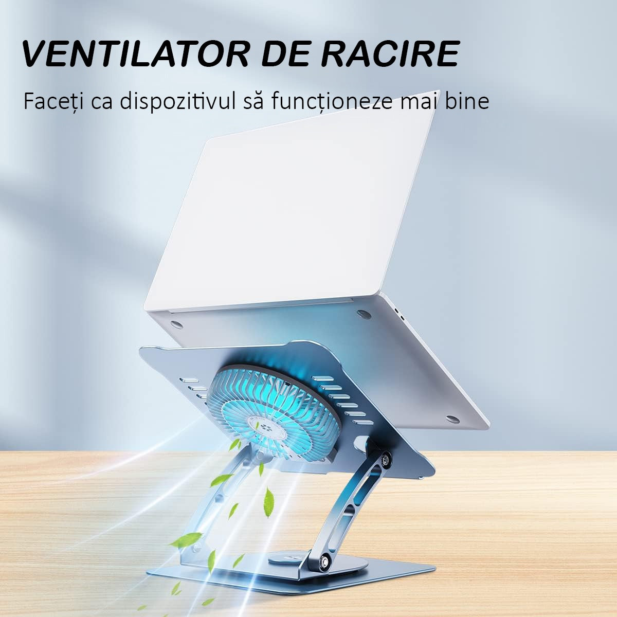 Suport Laptop Ergonomic, cu Sistem de Ventilatie prin Cooler, 3 viteze, Portabil, Stand Reglabil pe Inaltime, pentru Laptop – imaginea 4