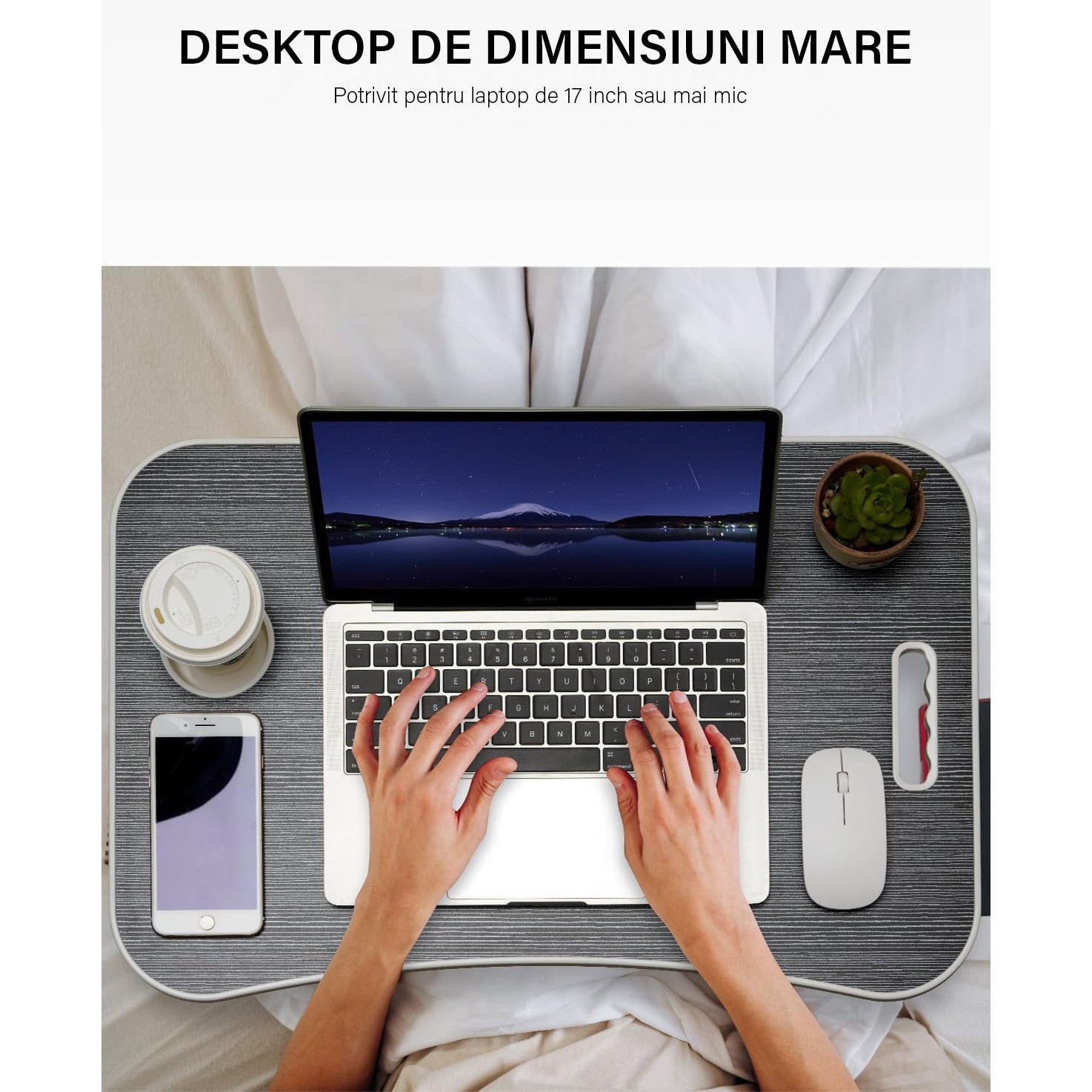 NextWave® Masa Portabila si Pliabila pentru Laptop 60×40 cm, Birou Lap Table pliabil cu Perna, Suport Pahar & Slot Tableta – imaginea 4