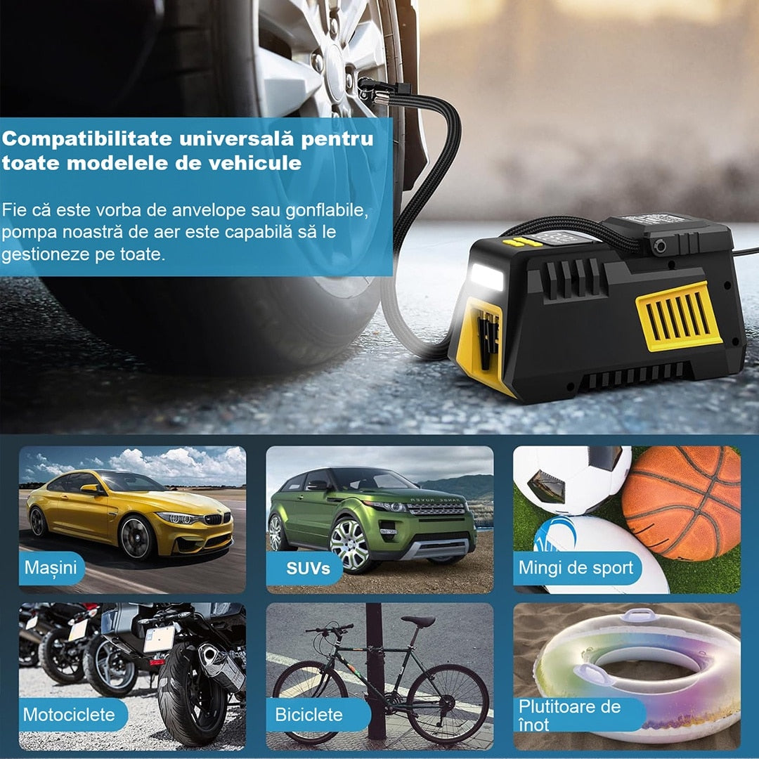 Compresor Auto Portabil pentru Anvelope Auto, Motociclete, Tubliss Enduro, Biciclete si Mingi, 10, 3 BAR/ 150 PSI, Manometru – imaginea 4