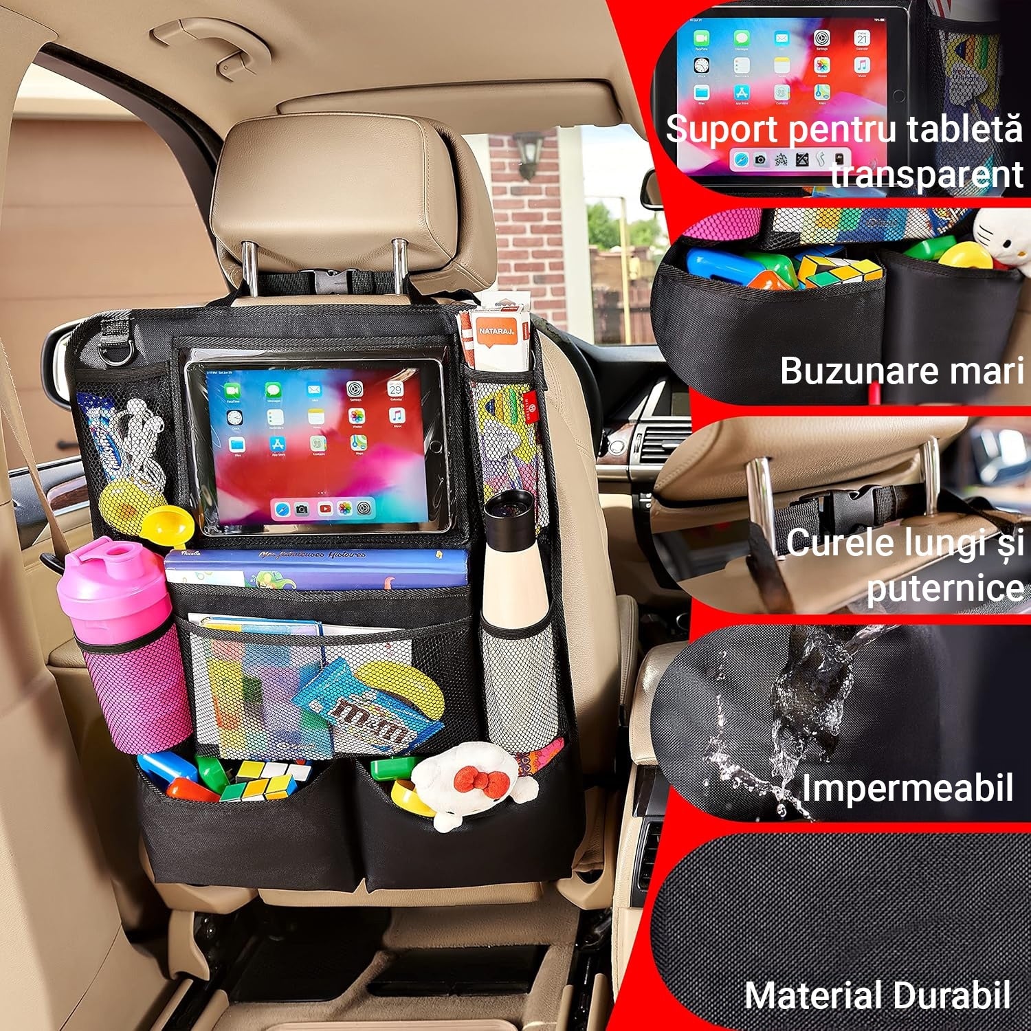 Huse Auto pentru spatarul scaunelor din fata NextWave®, Protectie spatar pentru masina, Organizator auto rezistent la Apa, 9 – imaginea 4