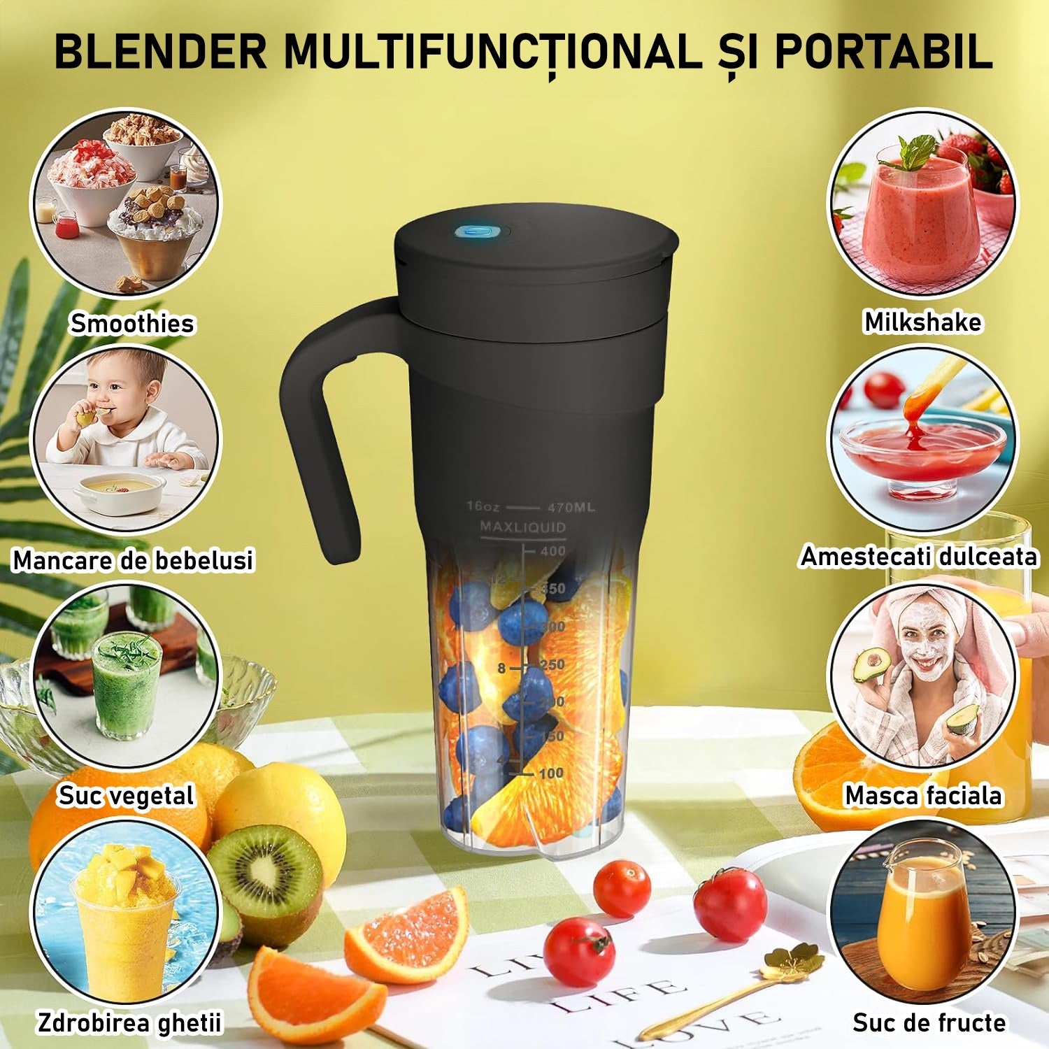 Blender electric portabilMini Blender Electric NextWave™, Portabil, Multifunctional, Auto-curatare, Autonomie Mare, Baterie – imaginea 4