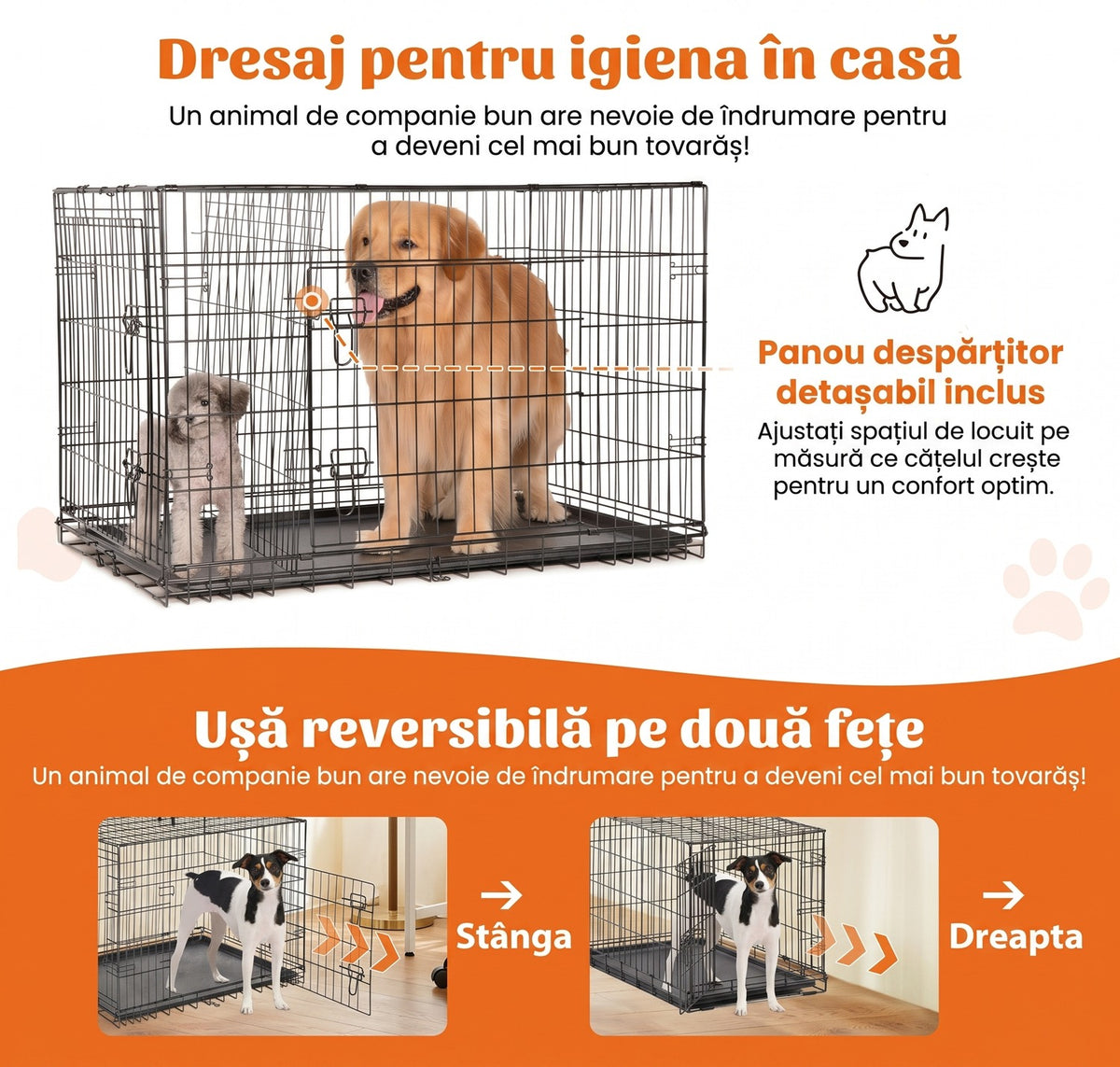Cușcă pentru câini NextWave®️, design pliabil și portabil, 2 uși cu închidere sigură, tavă detașabilă etanșă și panou – imaginea 4