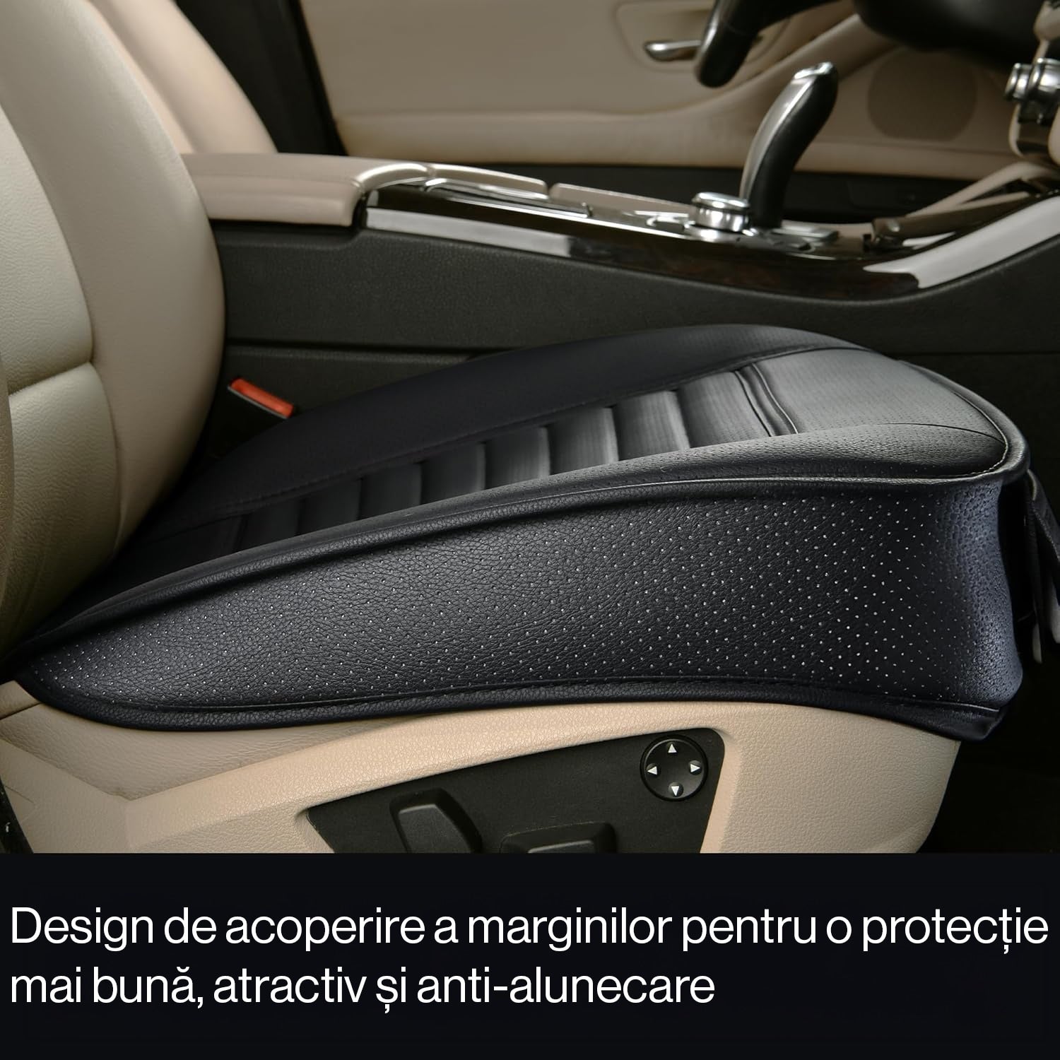 Husa scaun auto NextWave®️, universala, 53 x 53 cm, ofera protectie pentru sezut scaun fata, piele PU, anti-alunecare – imaginea 4