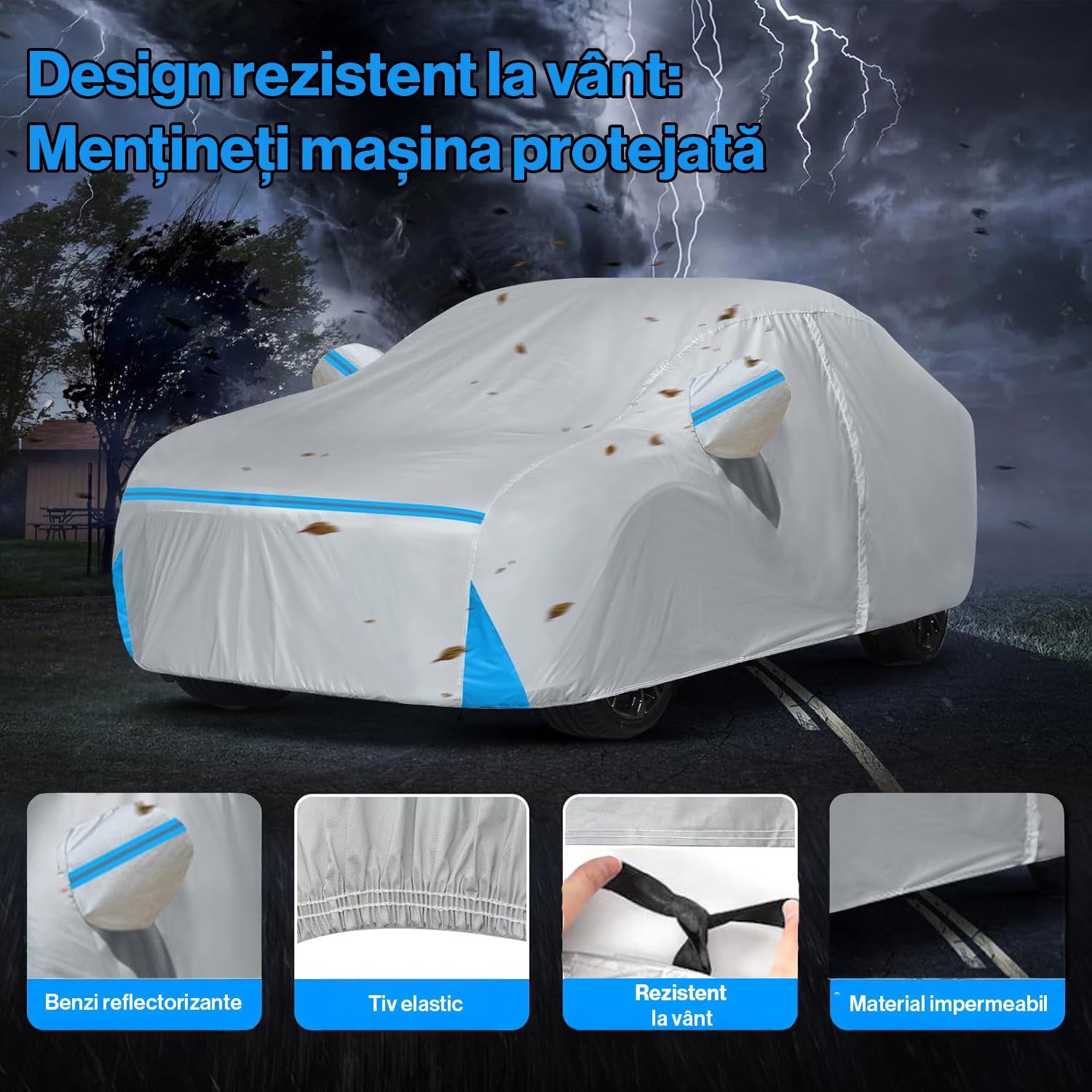 Prelata Auto Premium NextWave®️, Impermeabila, Protectie UV, Praf, Zapada, Inghet, Universala pentru VAN sau SUV, Buzunare – imaginea 4