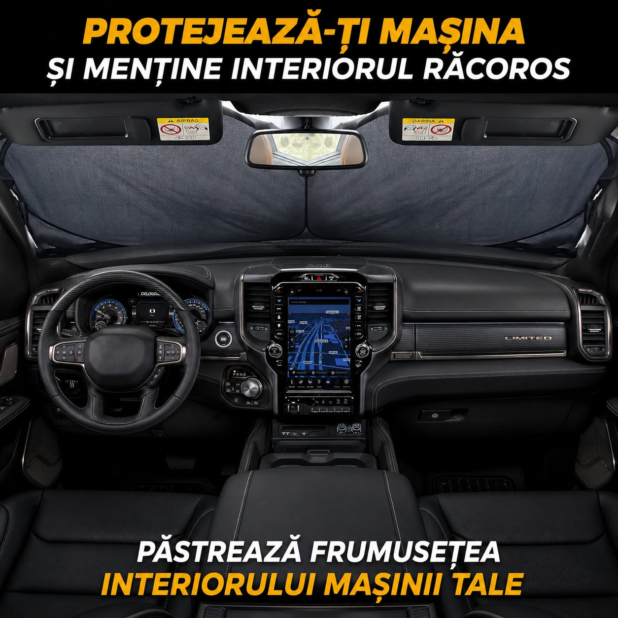 Parasolar auto NextWave® pentru parbriz, material reflectorizant 280T, protectie UV pana la 99%, design pliabil cu cadru – imaginea 4