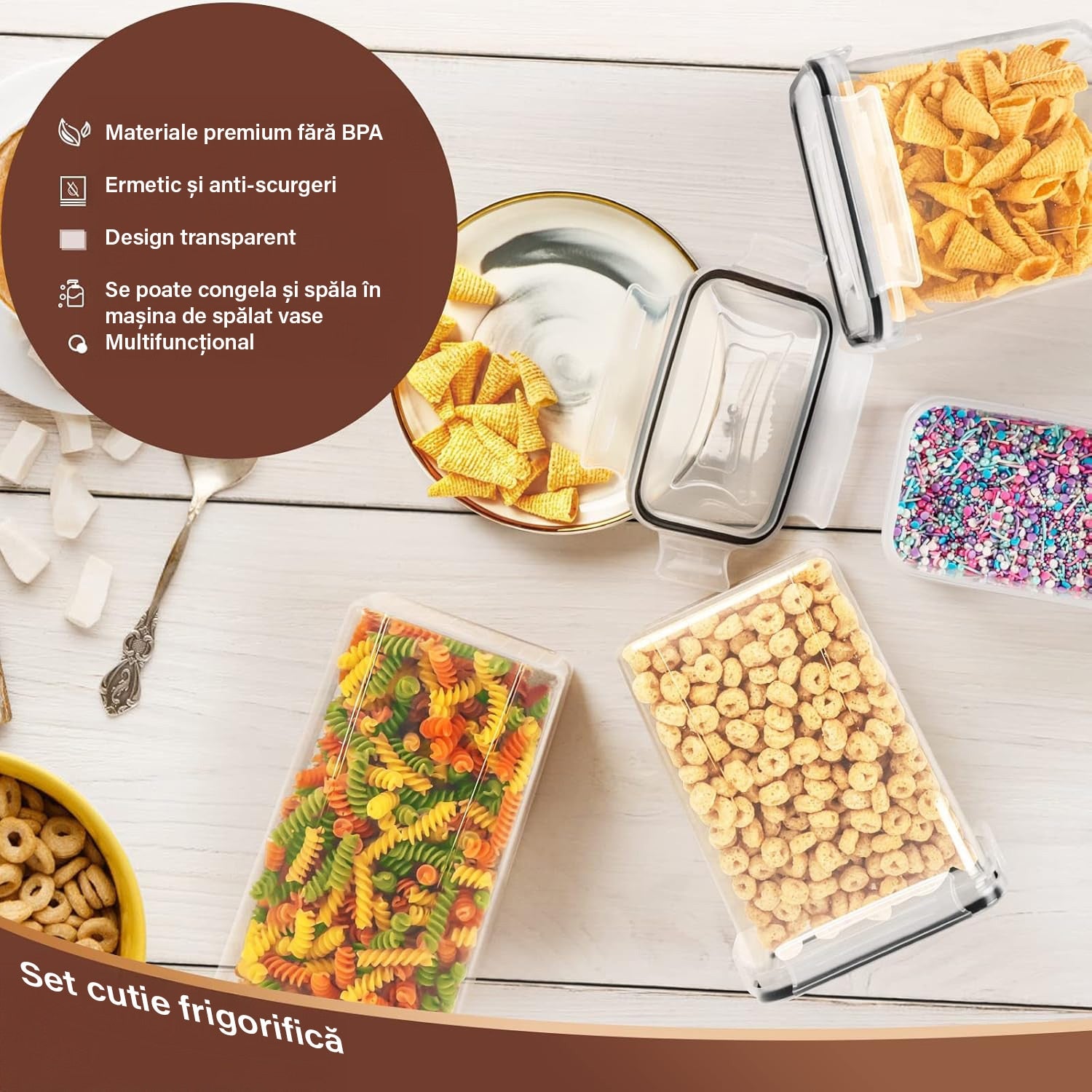 Set 24 cutii depozitare alimente NextWave® – plastic alimentar transparent fara BPA, capace etanse cu garnitura, 4 – imaginea 4