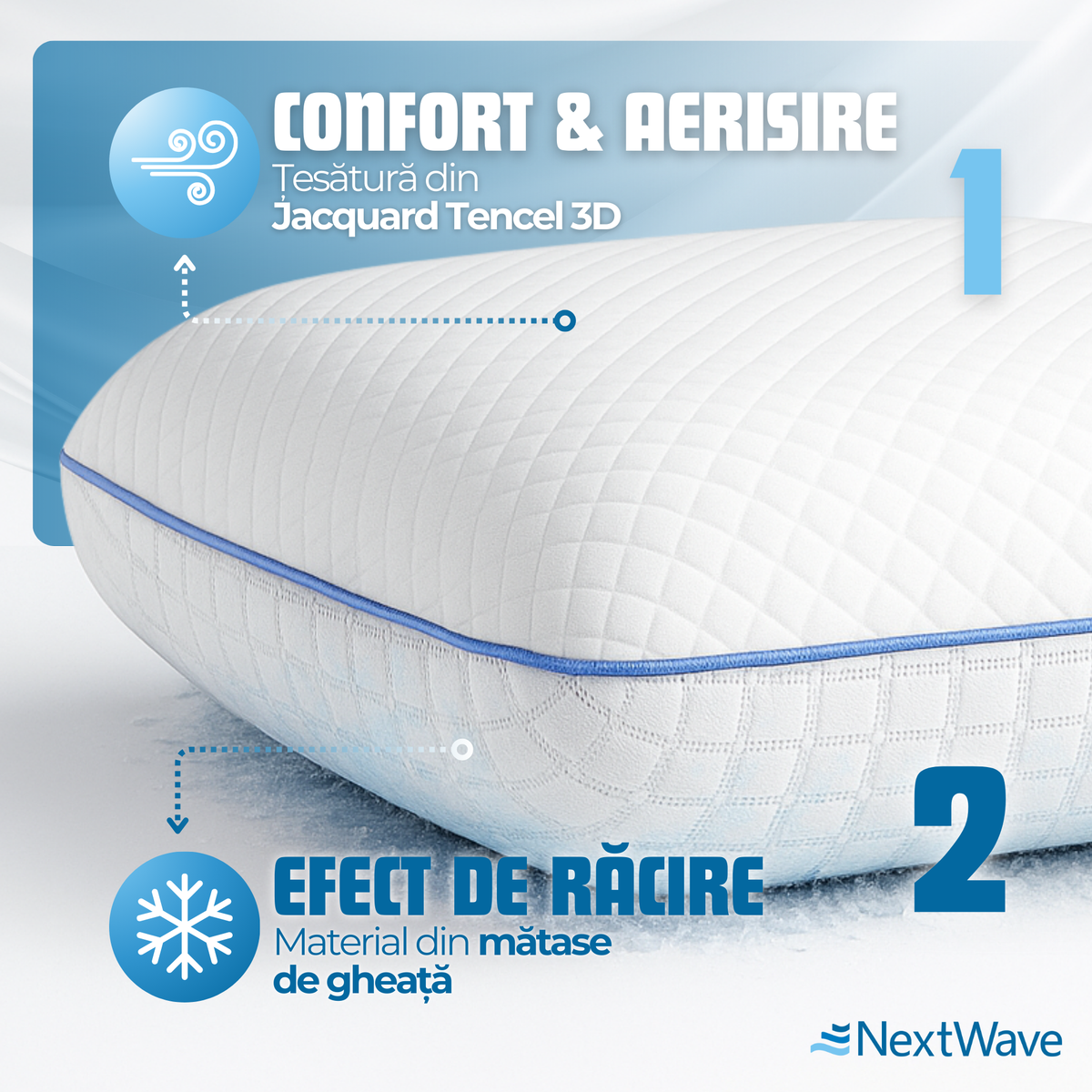 Perna ortopedica pentru dormit NextWave, Spuma cu Memorie cu gel ventilata, Husa detasabila cu 2 zone termice, Ideala pentru – imaginea 4