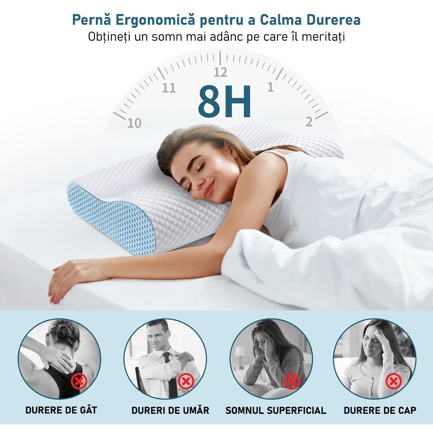 Set 2 perne ortopedice NextWave, spuma cu memorie, husa lavabila, 60x40cm – imaginea 4