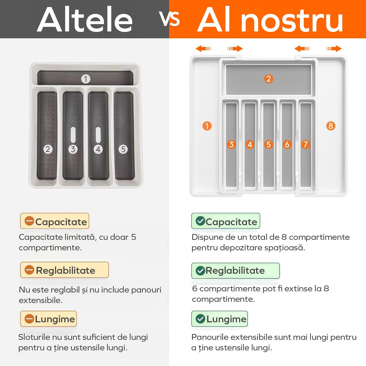 Organizator extensibil pentru tacamuri si ustensile de bucatarie NextWave® – suport sertar ajustabil 33–57 cm, cu 7–9 – imaginea 4