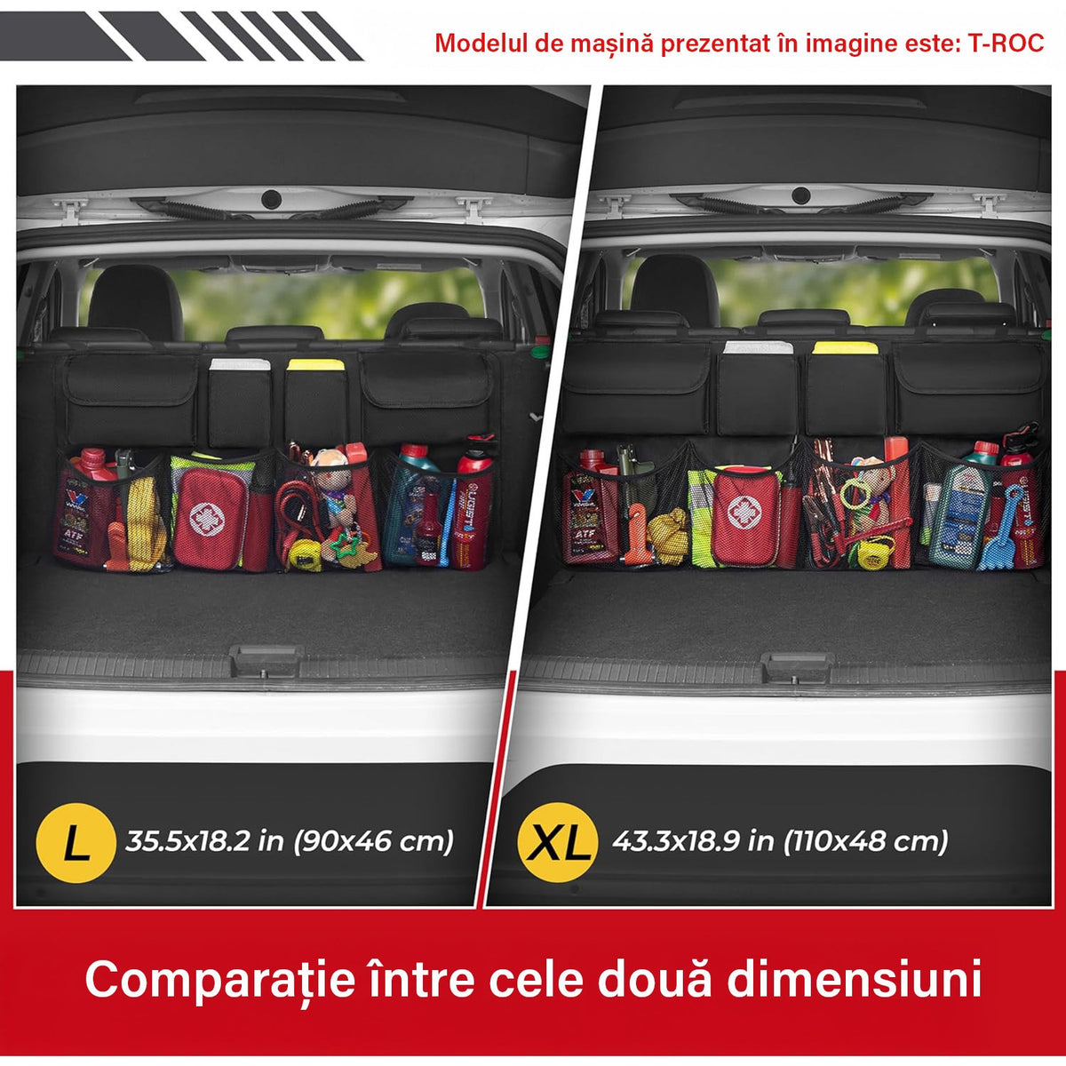 Organizator portbagaj auto suspendat NextWave®️, material Oxford 600D impermeabil, 8 buzunare incapatoare, benzi Velcro – imaginea 4
