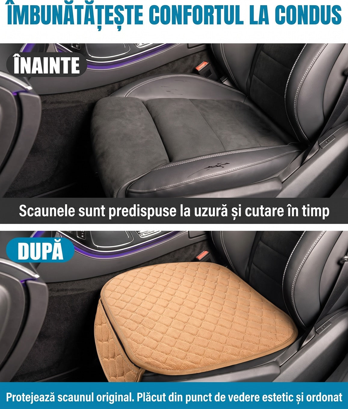 Husa scaun auto universala NextWave®️, ofera protectie pentru sezut scaun fata, design elegant cu buzunar pentru depozitare – imaginea 4