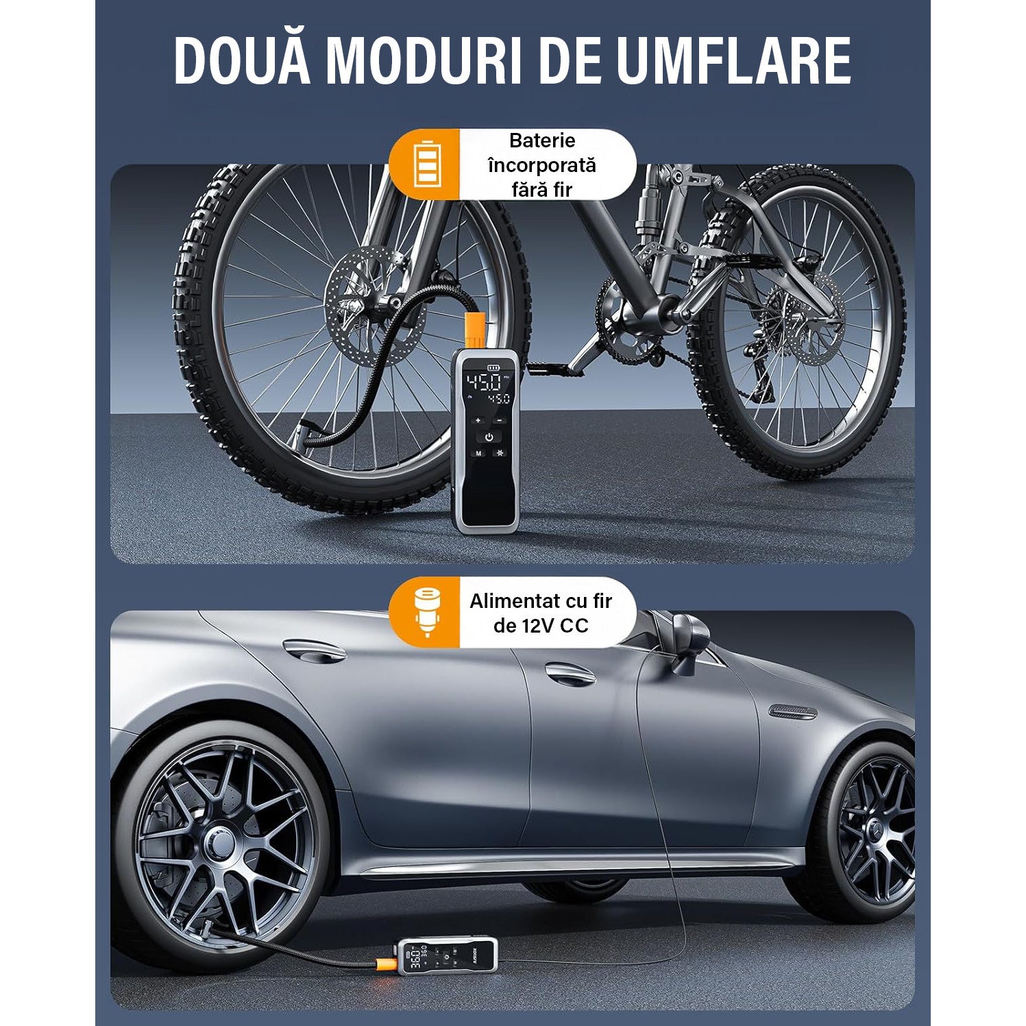 Compresor auto portabil NextWave, 150 PSI, 34 L/min, alimentare duala, Negru Metalic, 4,4x19,5x6,2 cm – imaginea 4