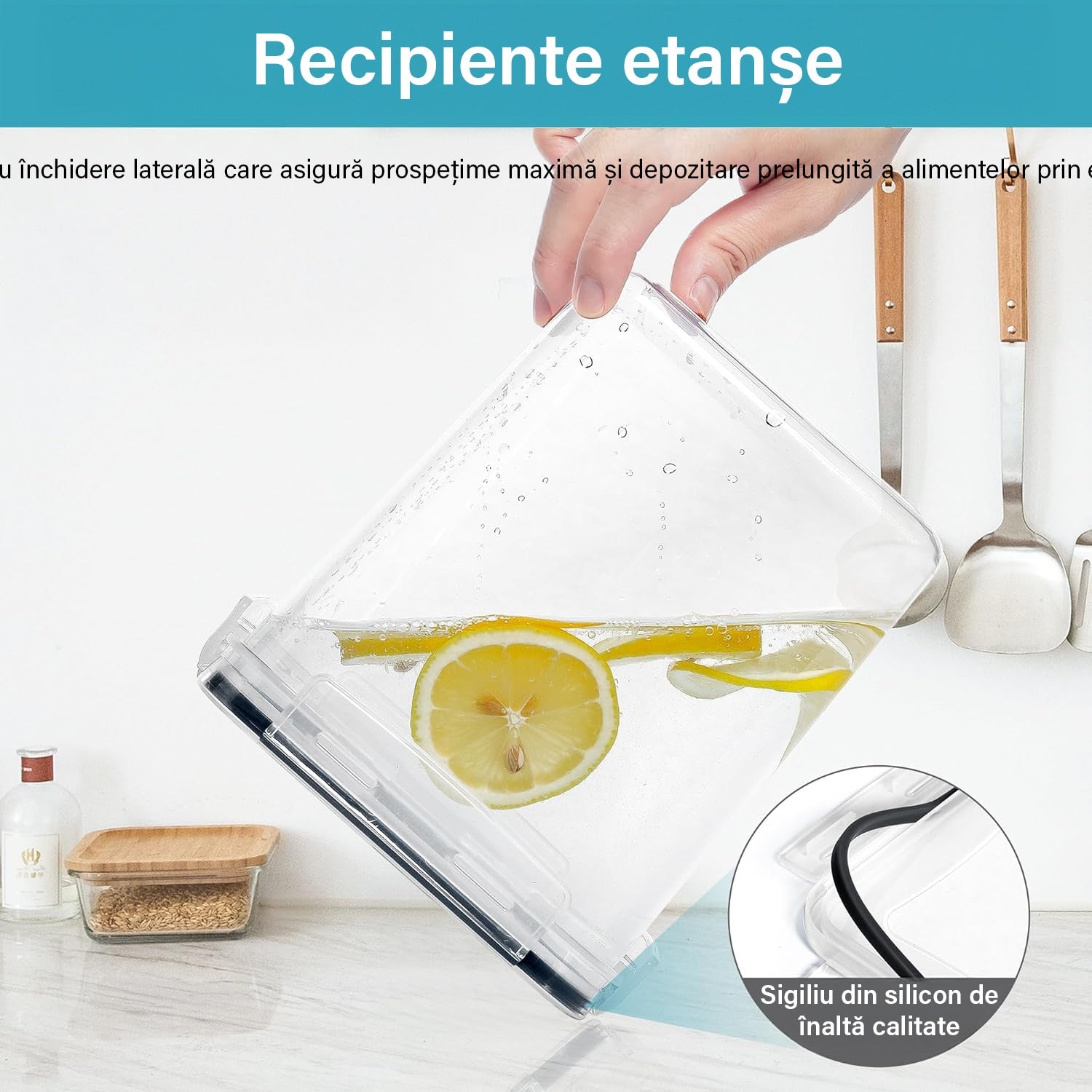 Set 10 recipiente ermetice pentru depozitare alimente NextWave® – plastic BPA Free, capace sigilabile, stivuibile, pentru – imaginea 4