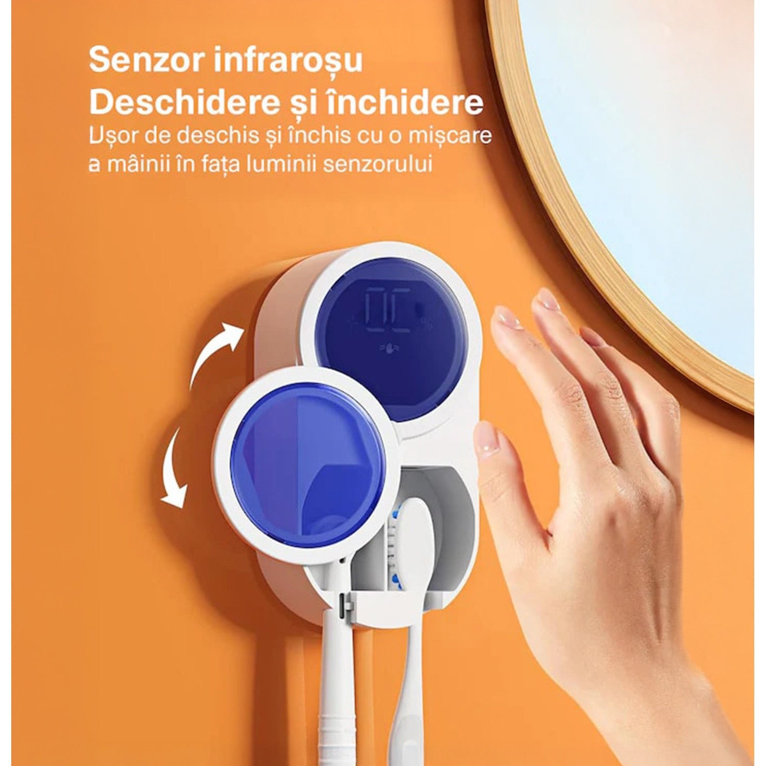 Sterilizator UV Portabil pentru 2 Periute de Dinti BeGenius ®, Suport Periute Dinti Inteligent cu Functie de Uscare, Senzor – imaginea 4